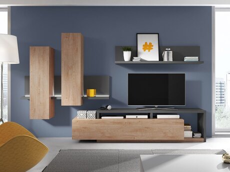 Living room set Lutiva 100 (Anthracite + Ribbec oak)