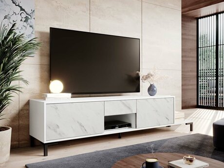 TV-taso Charlotte 157 (Valkoinen + Valkoinen marmori)