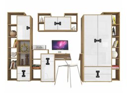 Home office set Florevi 104 (Glossy white + Artisan oak)
