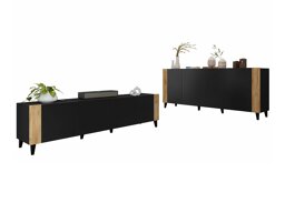 Olohuonesetti Charlotte 185 (Musta + Craft tammi)