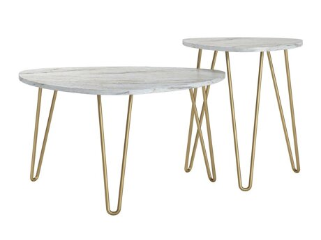 Sohvapöytäsetti Tulsa 561 (Valkoinen marmori + Kultainen)