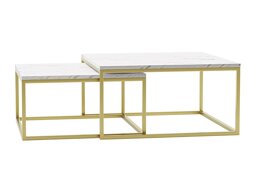 Sohvapöytäsetti Oswego 102 (Valkoinen marmori + Kultainen)