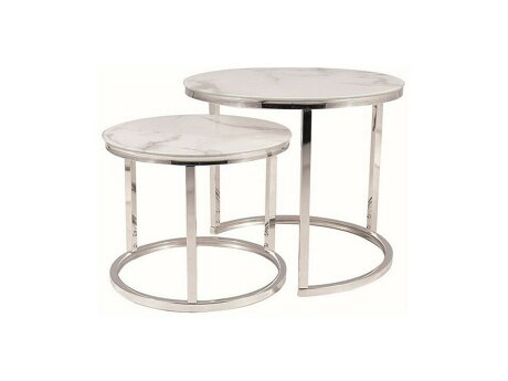 Nest of side tables Detroit 495 (Silver + White marble)