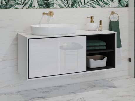 Wall-mounted bathroom cabinet Tecavu 104 (Glossy white + White)