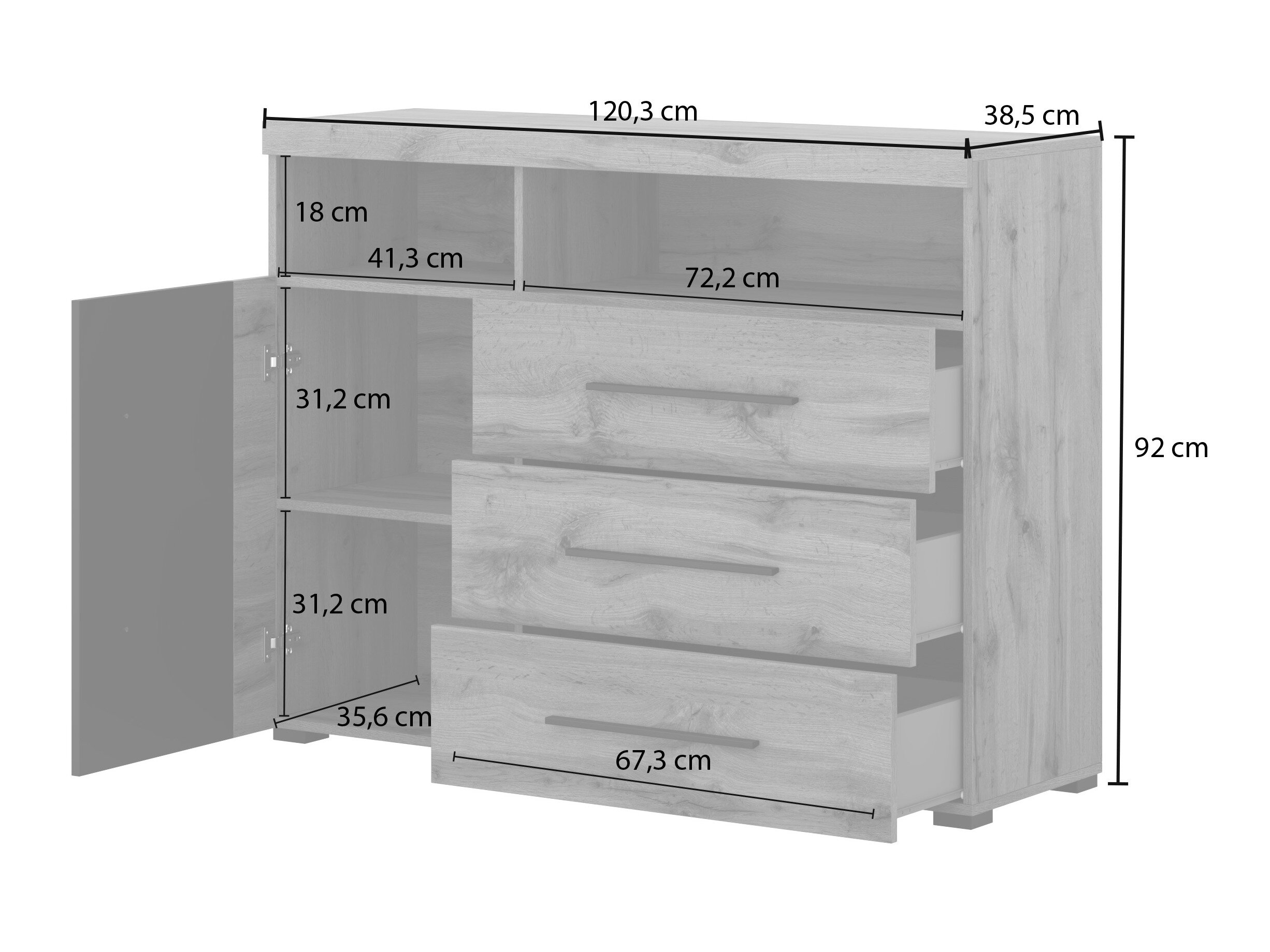 Chest of drawers Sorciro 102 (Black + Wotan Oak)