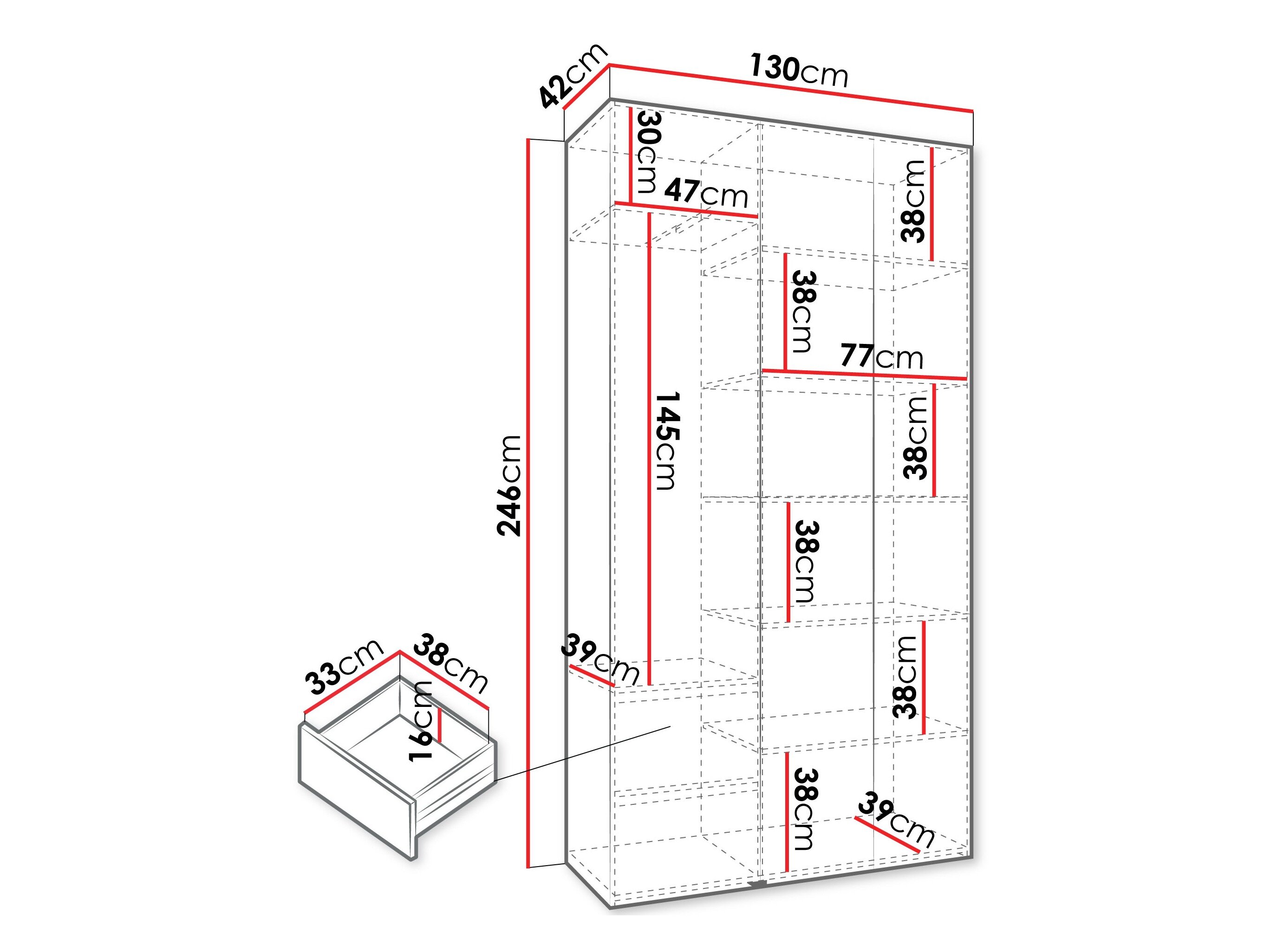 Vaatekaappi Hartford 571 (Valkoinen)