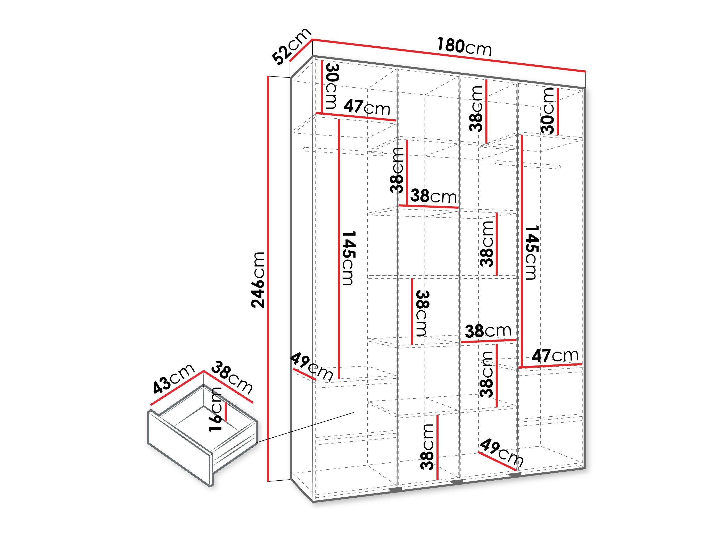 Vaatekaappi Hartford 574 (Valkoinen)