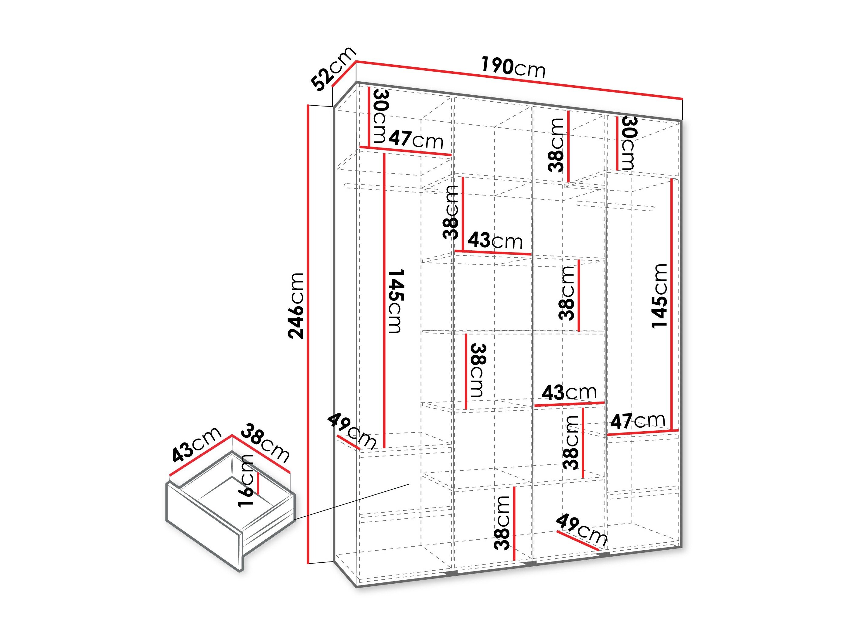 Vaatekaappi Hartford 574 (Valkoinen)