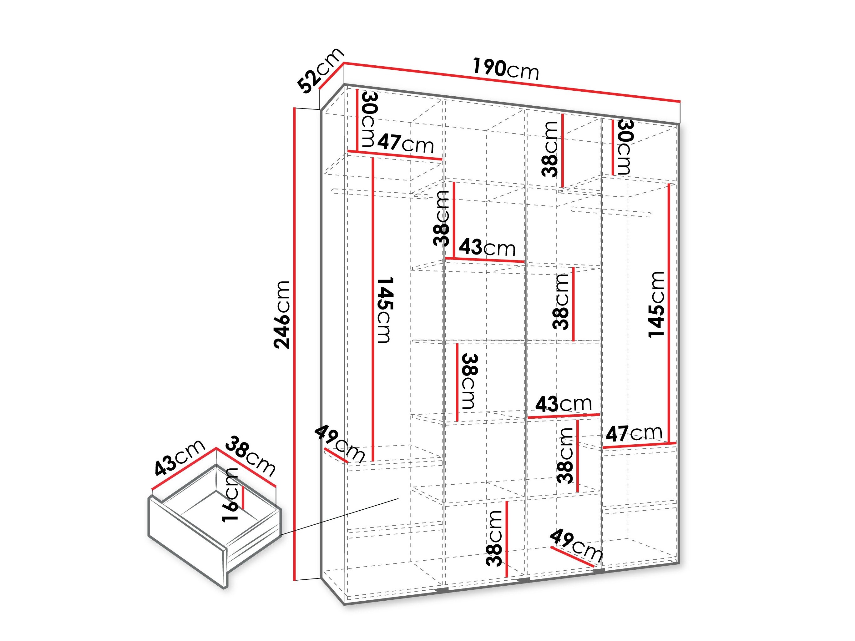 Vaatekaappi Hartford 574 (Valkoinen)