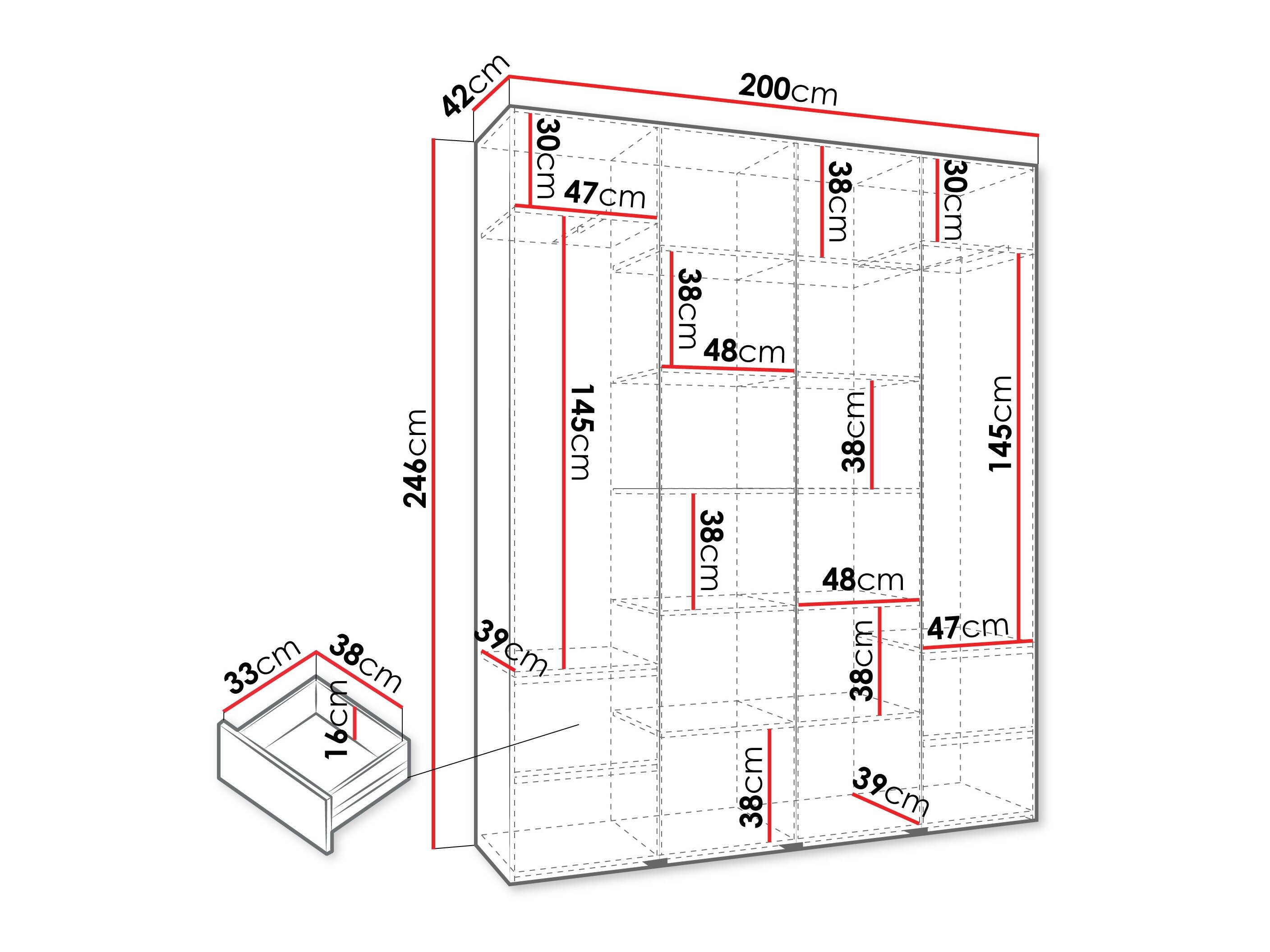 Vaatekaappi Hartford 574 (Valkoinen)