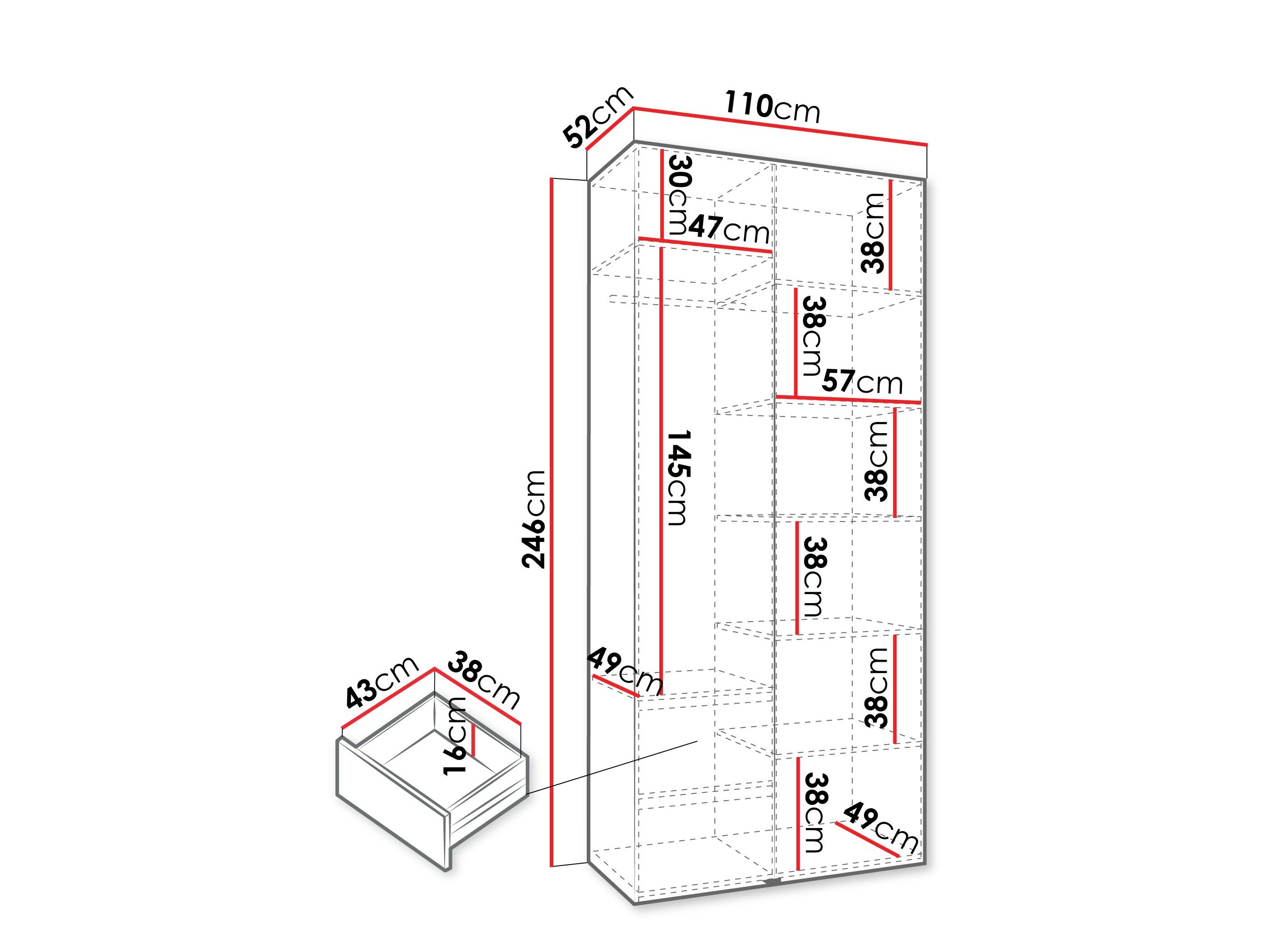 Vaatekaappi Hartford 540 (Valkoinen)