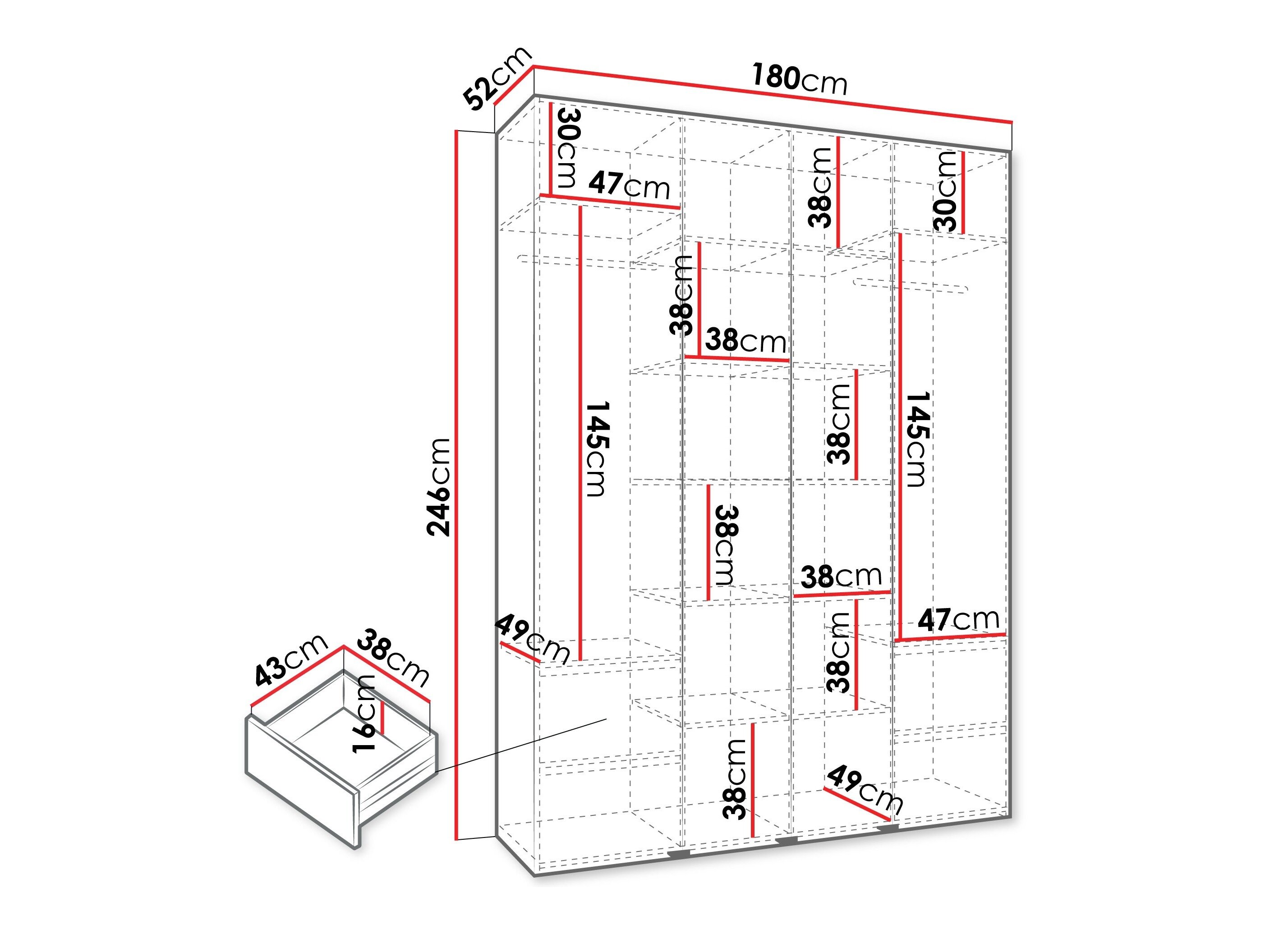 Vaatekaappi Hartford 554 (Valkoinen)