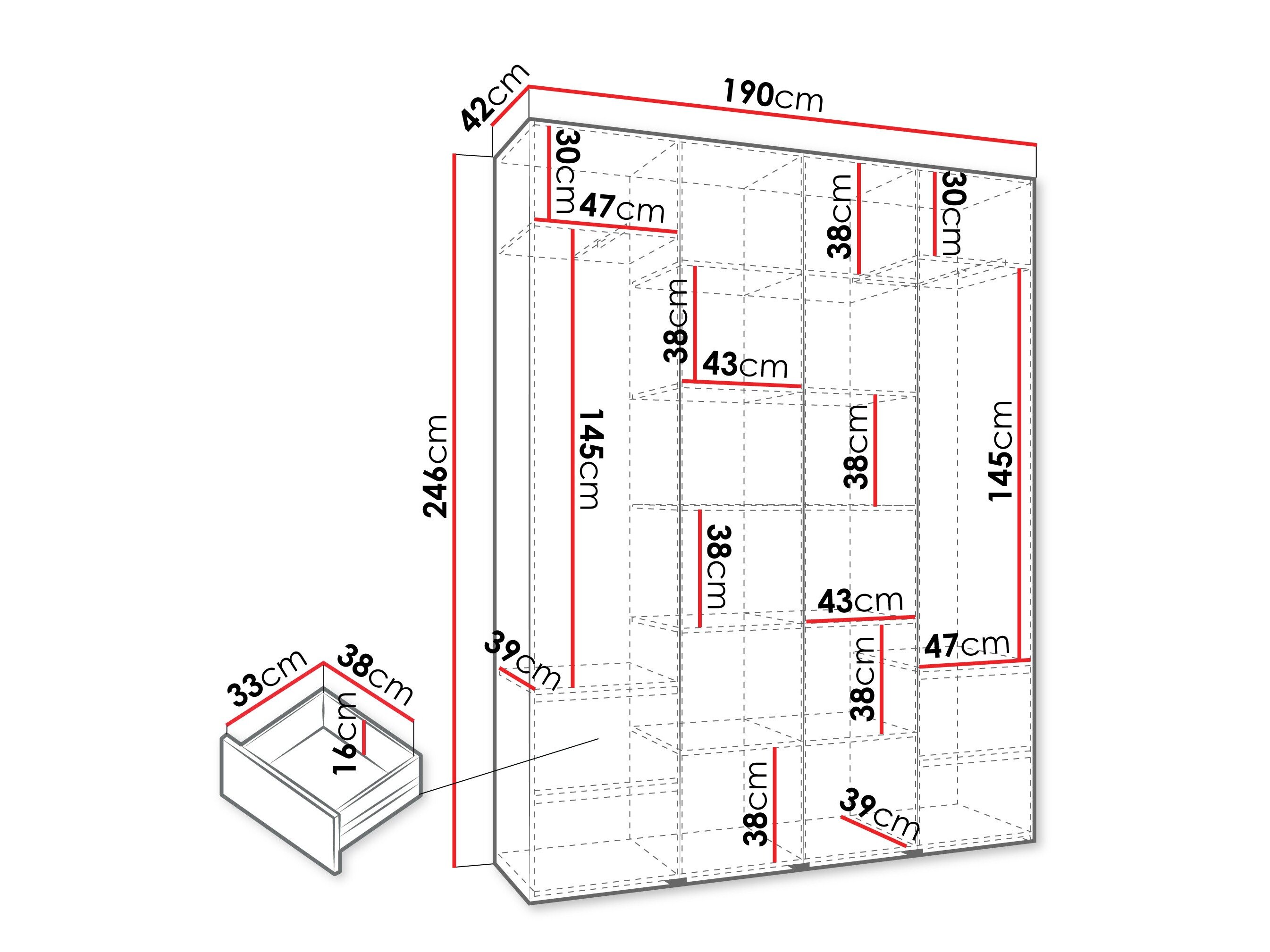 Vaatekaappi Hartford 554 (Valkoinen)