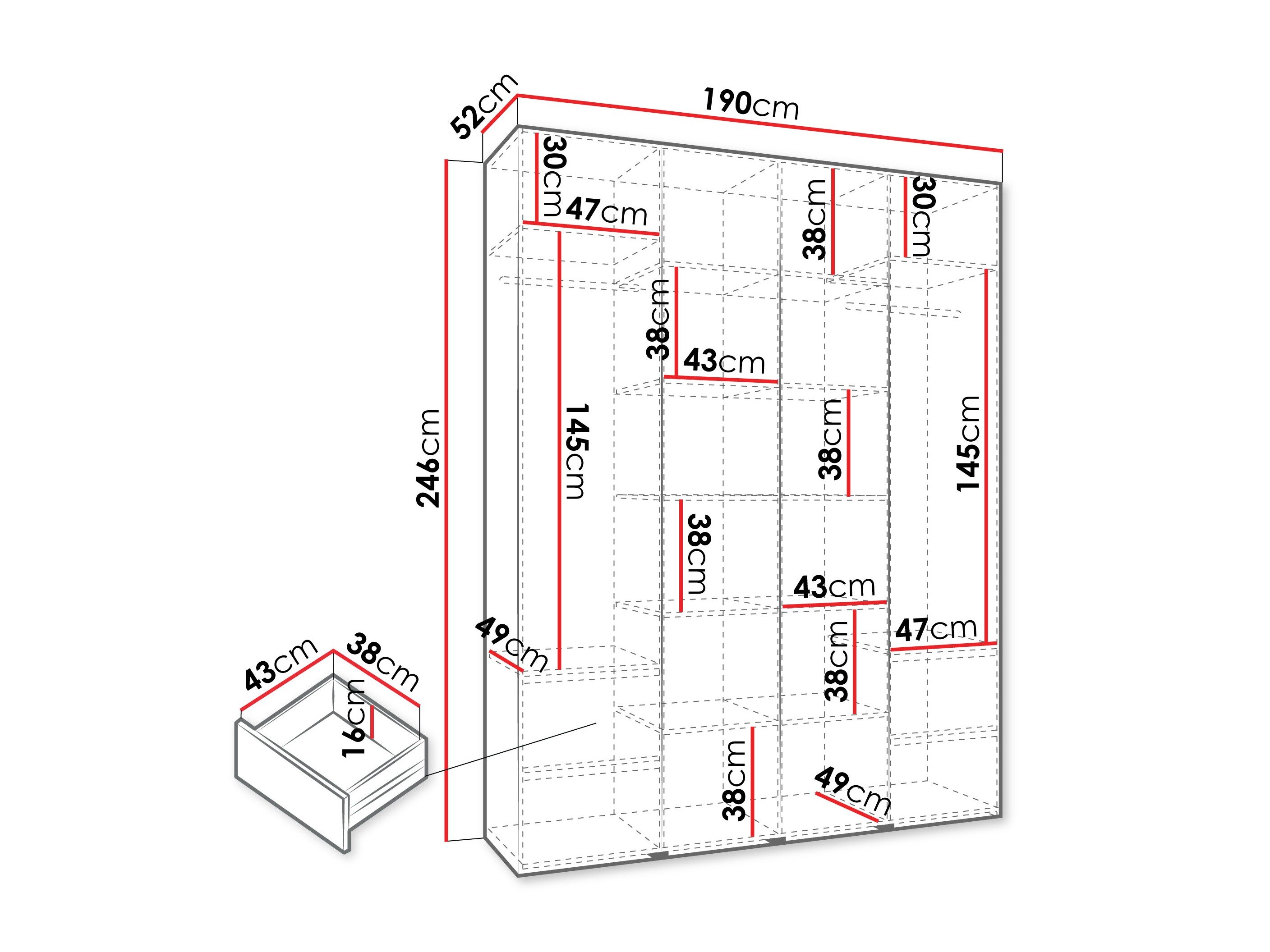 Vaatekaappi Hartford 554 (Valkoinen)