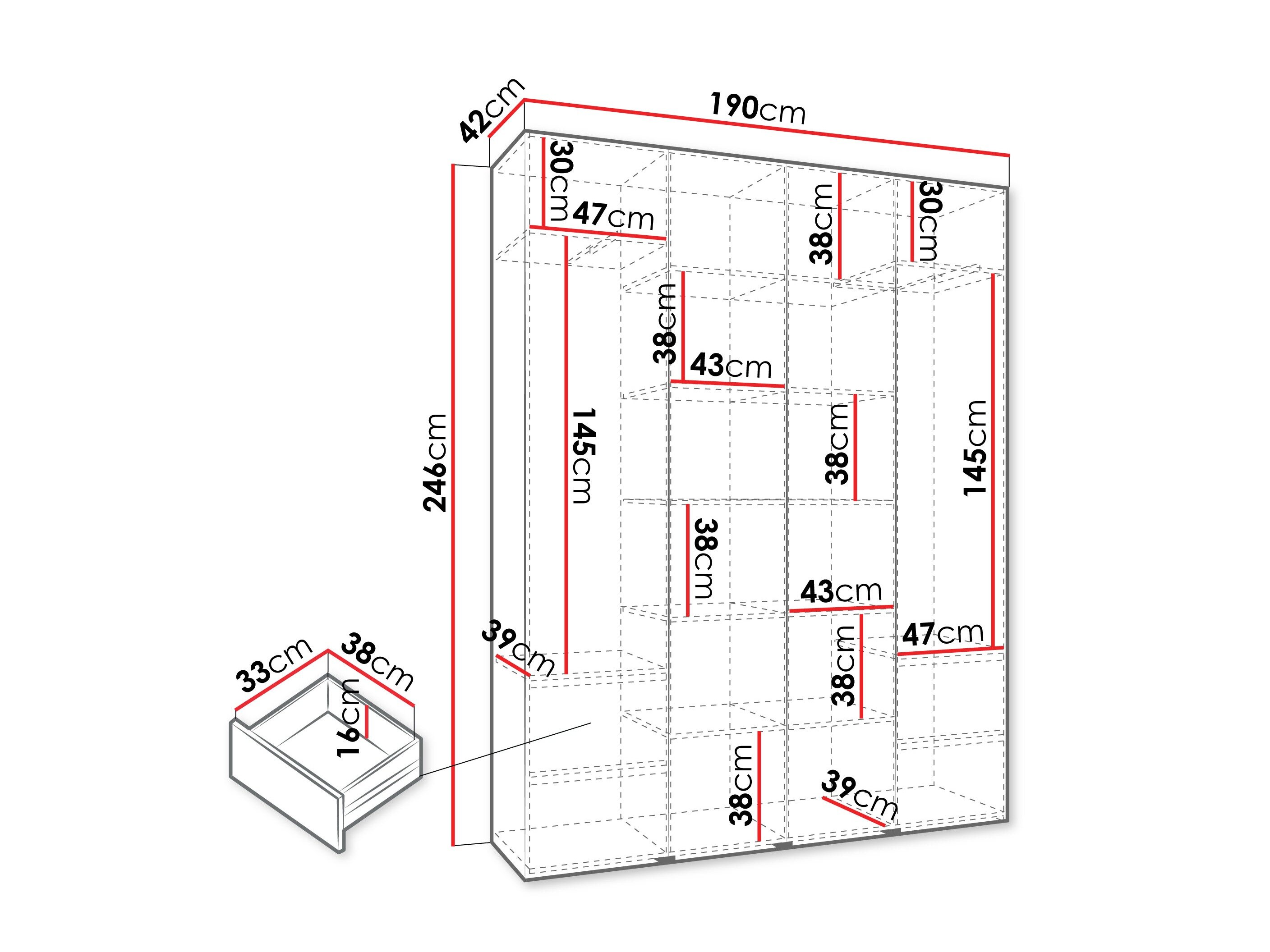 Vaatekaappi Hartford 554 (Valkoinen)