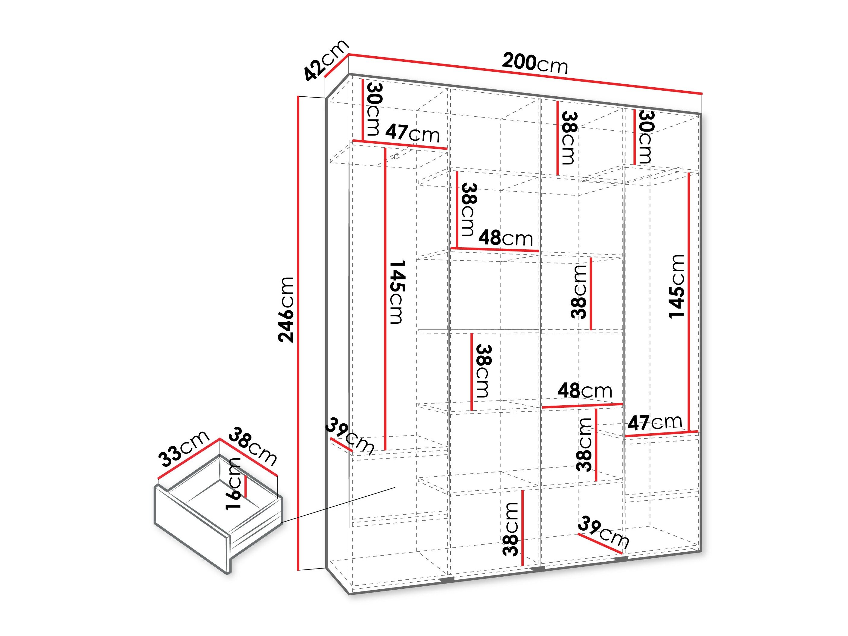 Vaatekaappi Hartford 554 (Valkoinen)