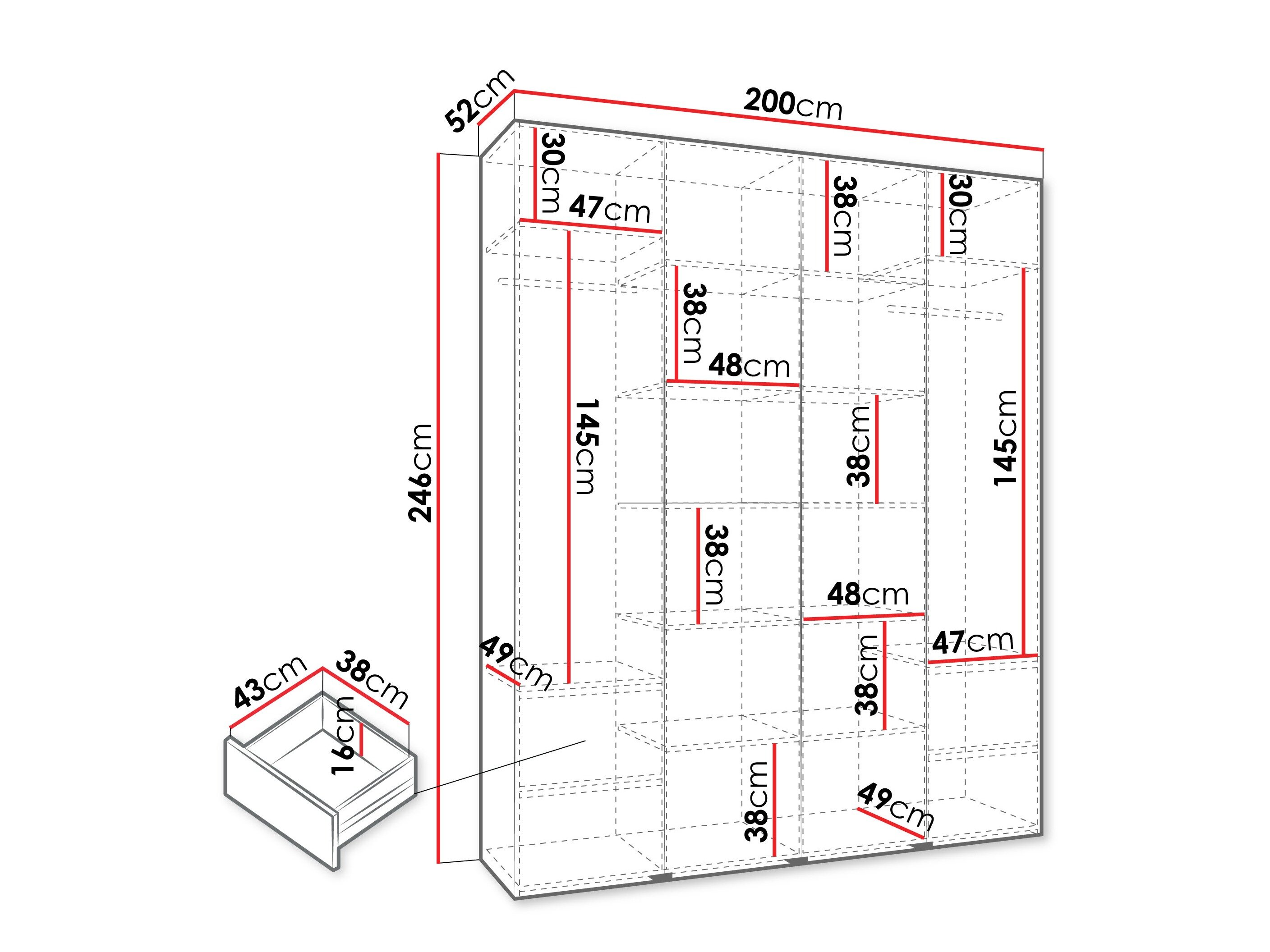 Vaatekaappi Hartford 554 (Valkoinen)