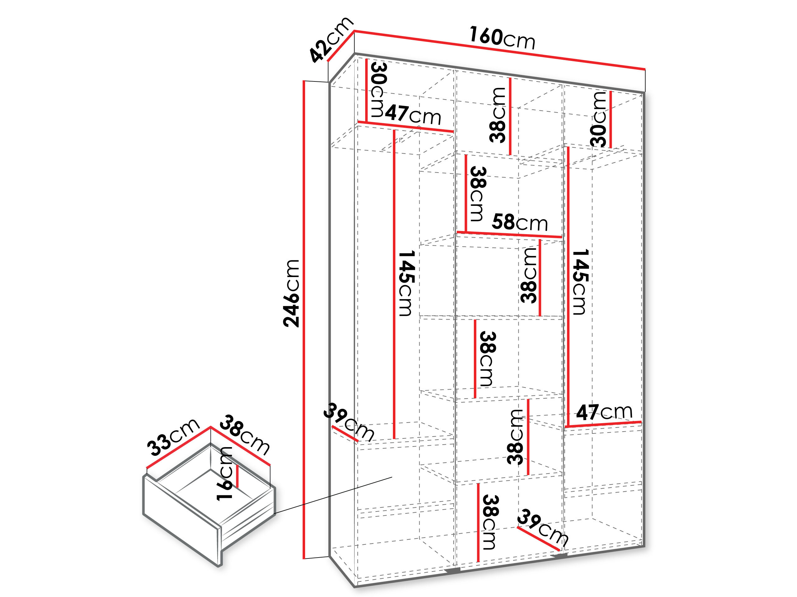 Vaatekaappi Hartford 544 (Valkoinen)