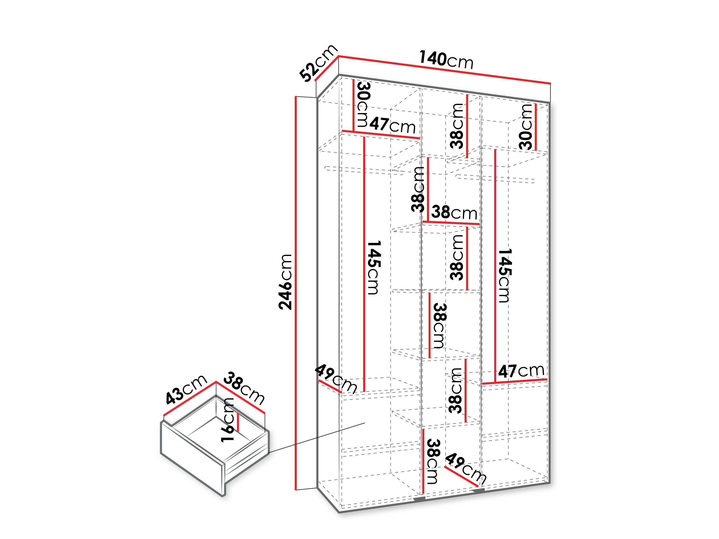 Vaatekaappi Hartford 544 (Valkoinen)