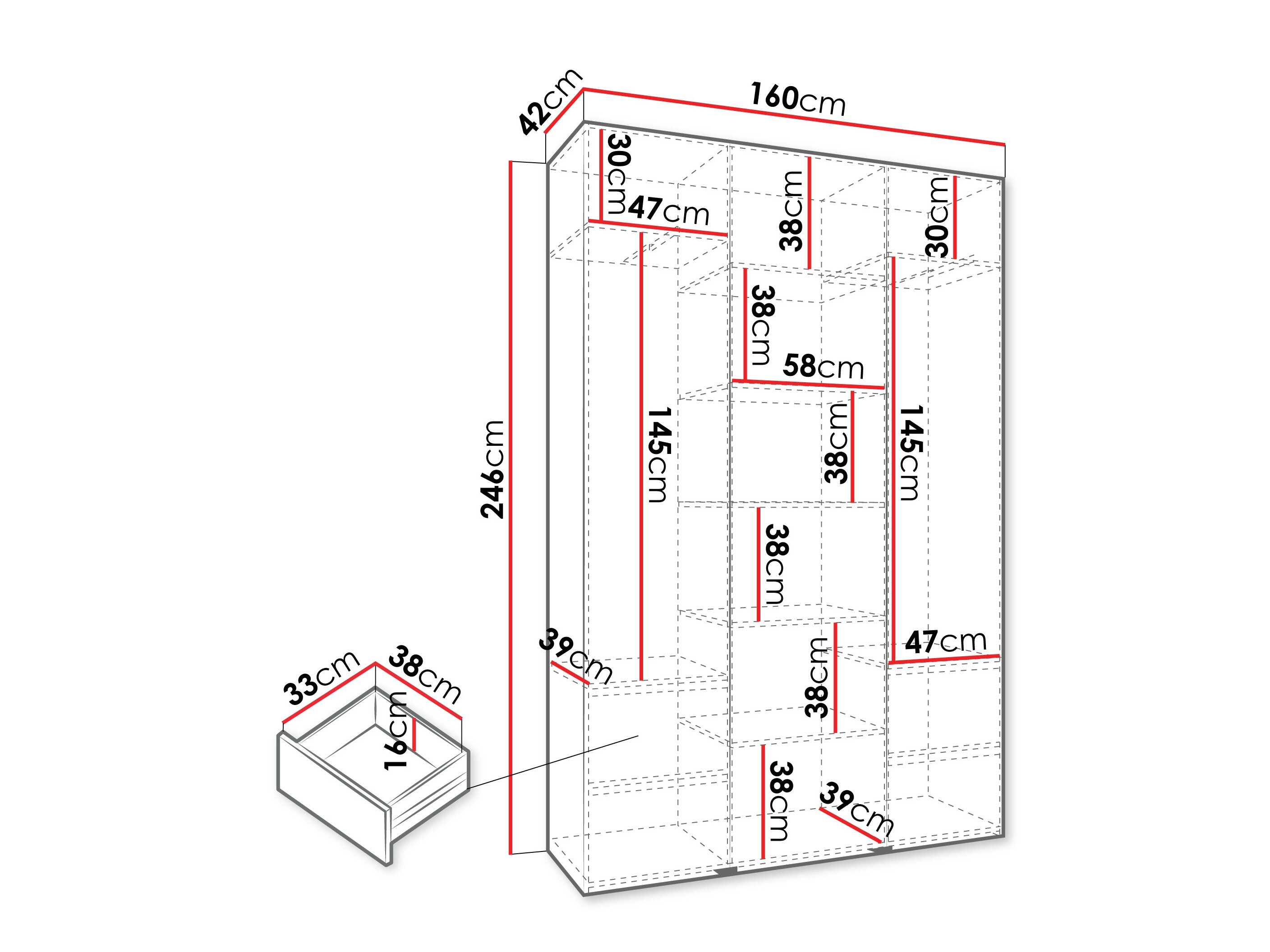 Vaatekaappi Hartford 563 (Valkoinen)