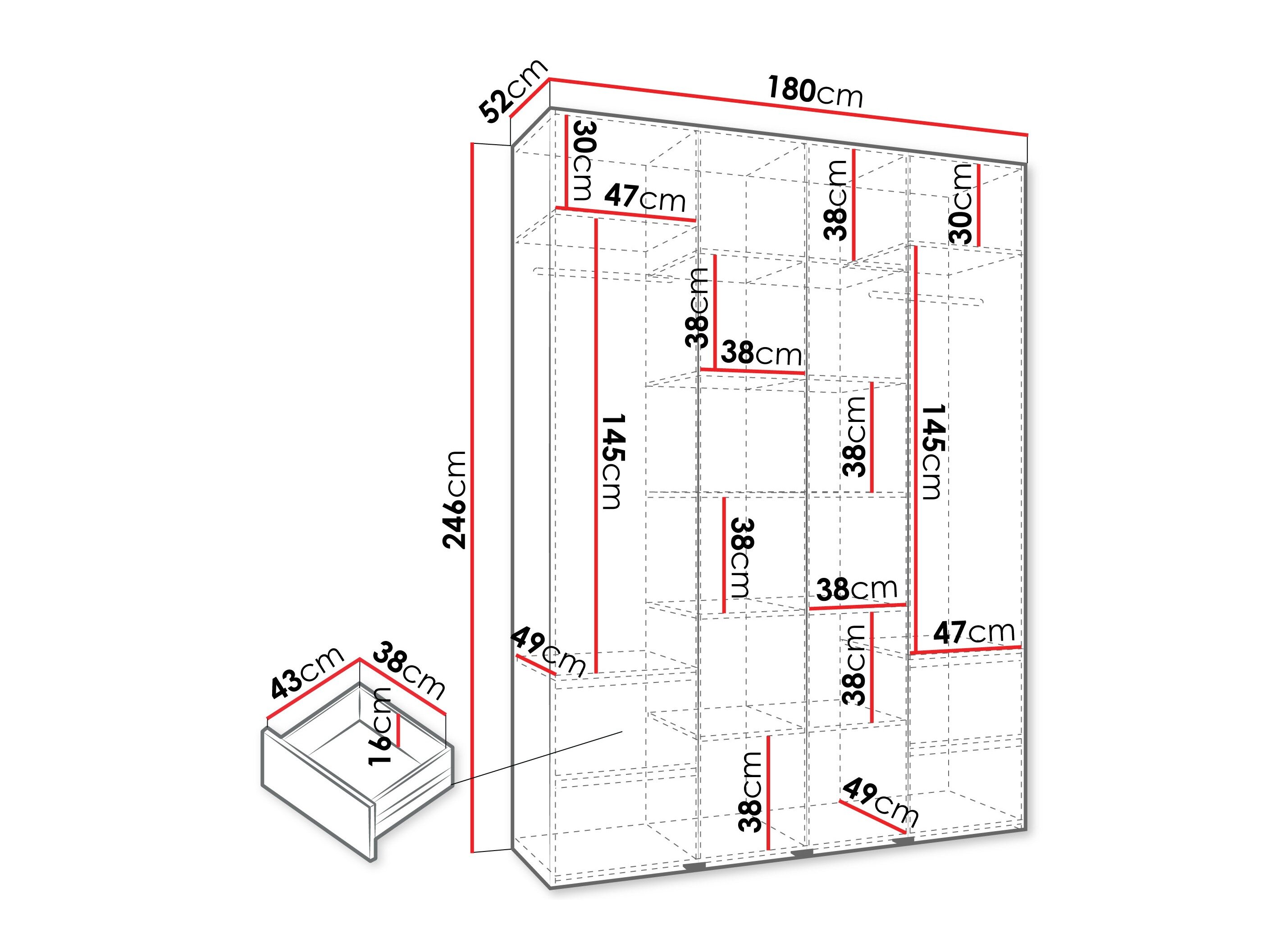 Vaatekaappi Hartford 564 (Valkoinen)