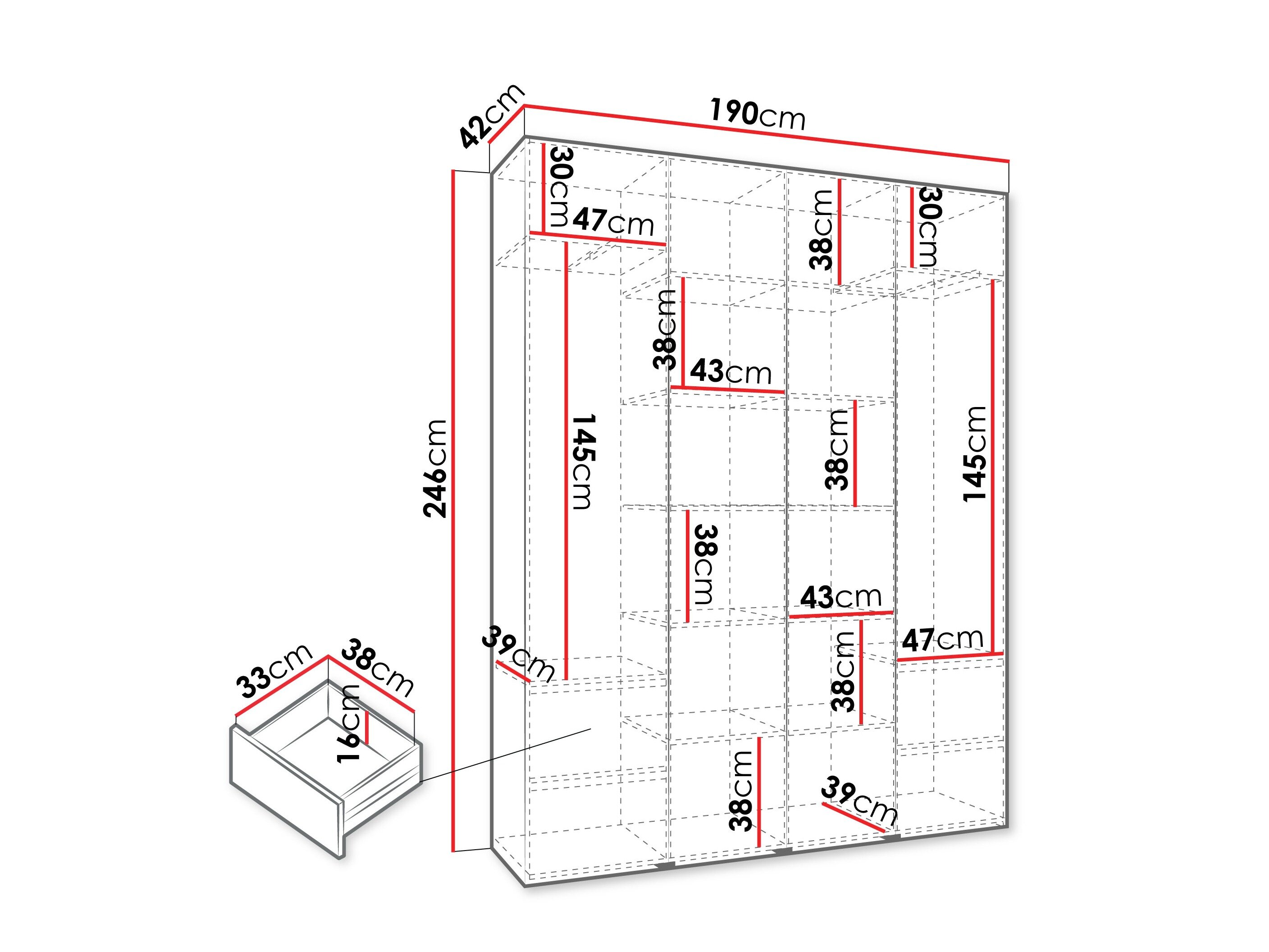 Vaatekaappi Hartford 564 (Valkoinen)