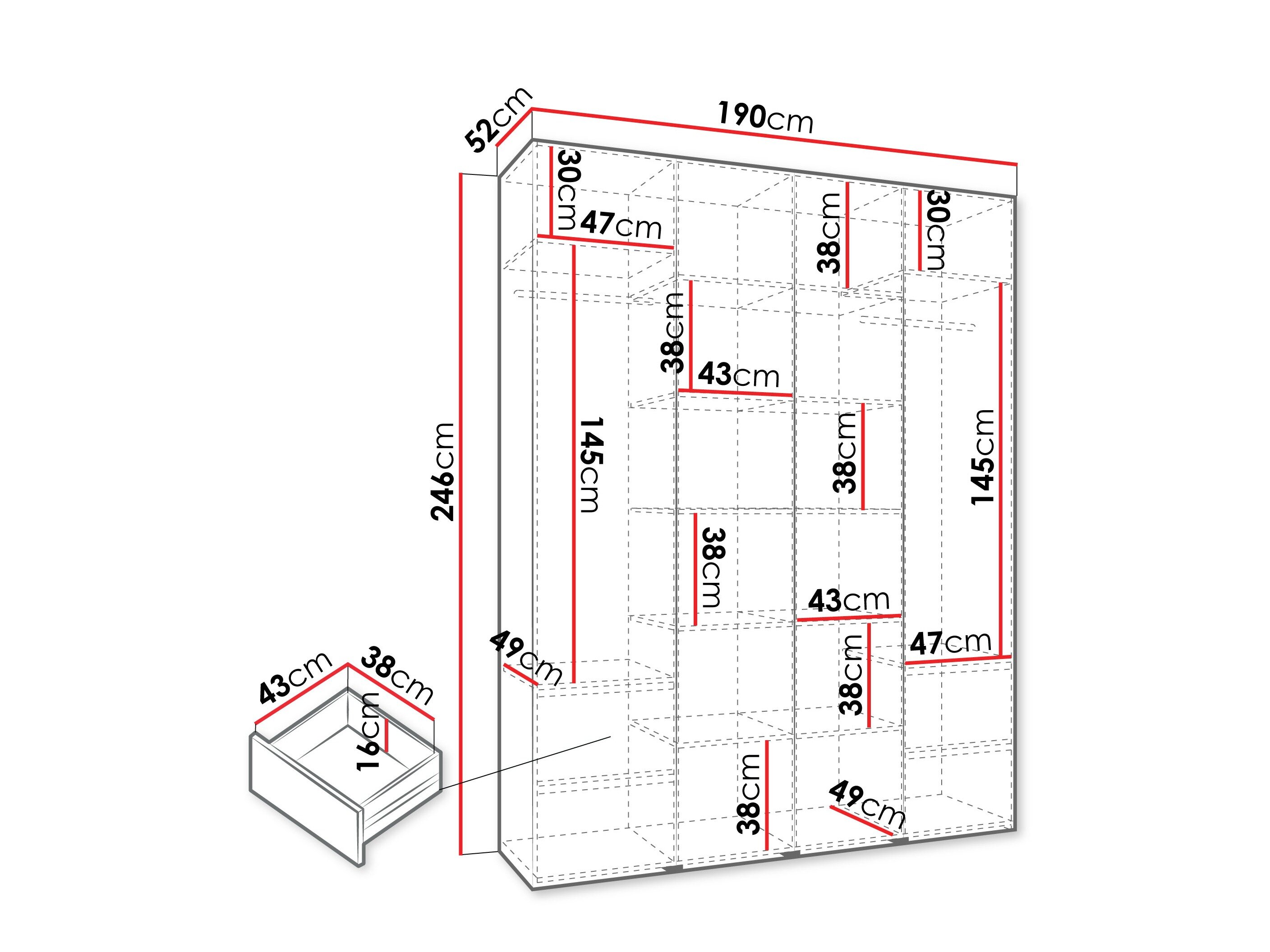 Vaatekaappi Hartford 564 (Valkoinen)