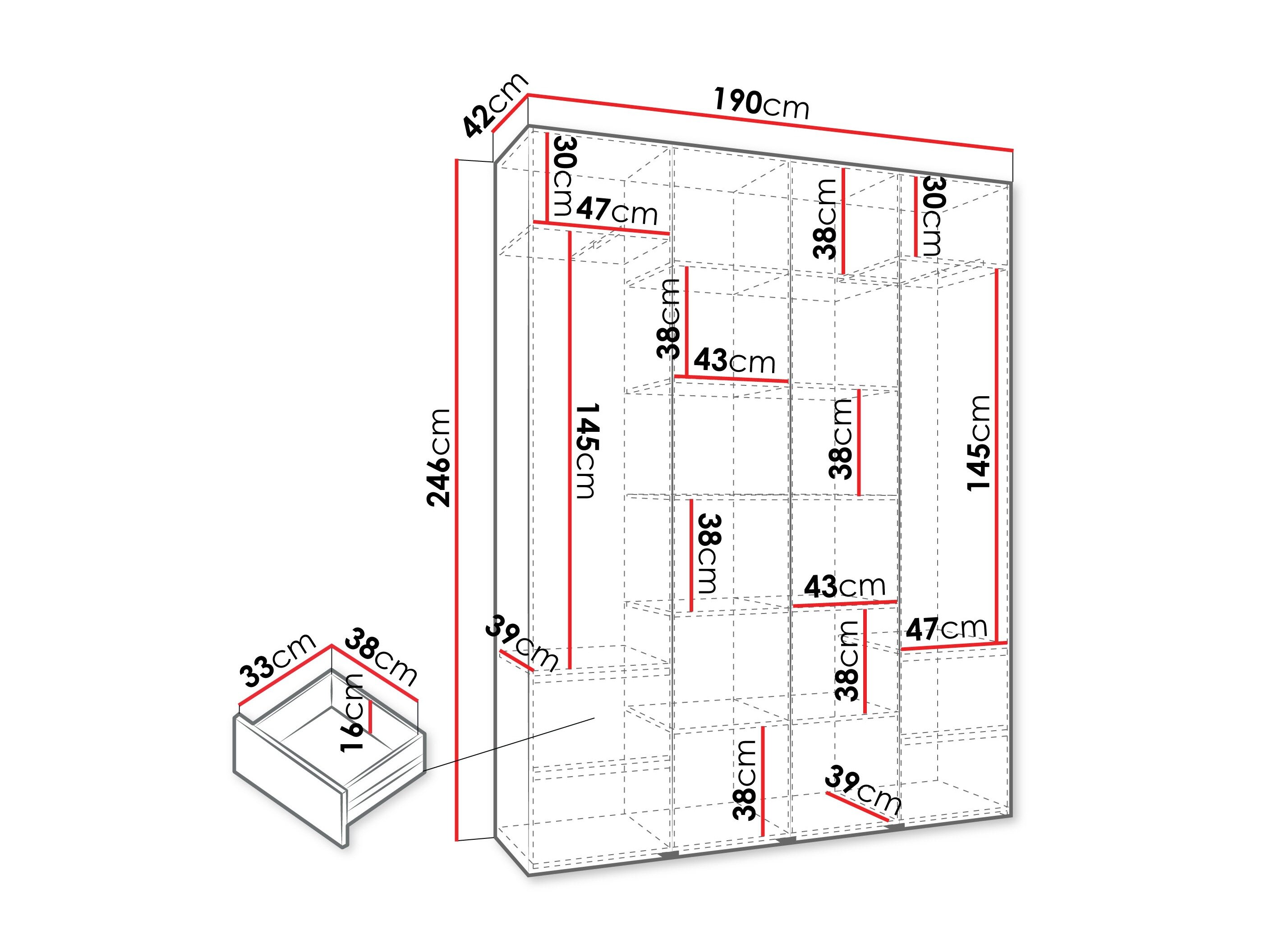 Vaatekaappi Hartford 564 (Valkoinen)