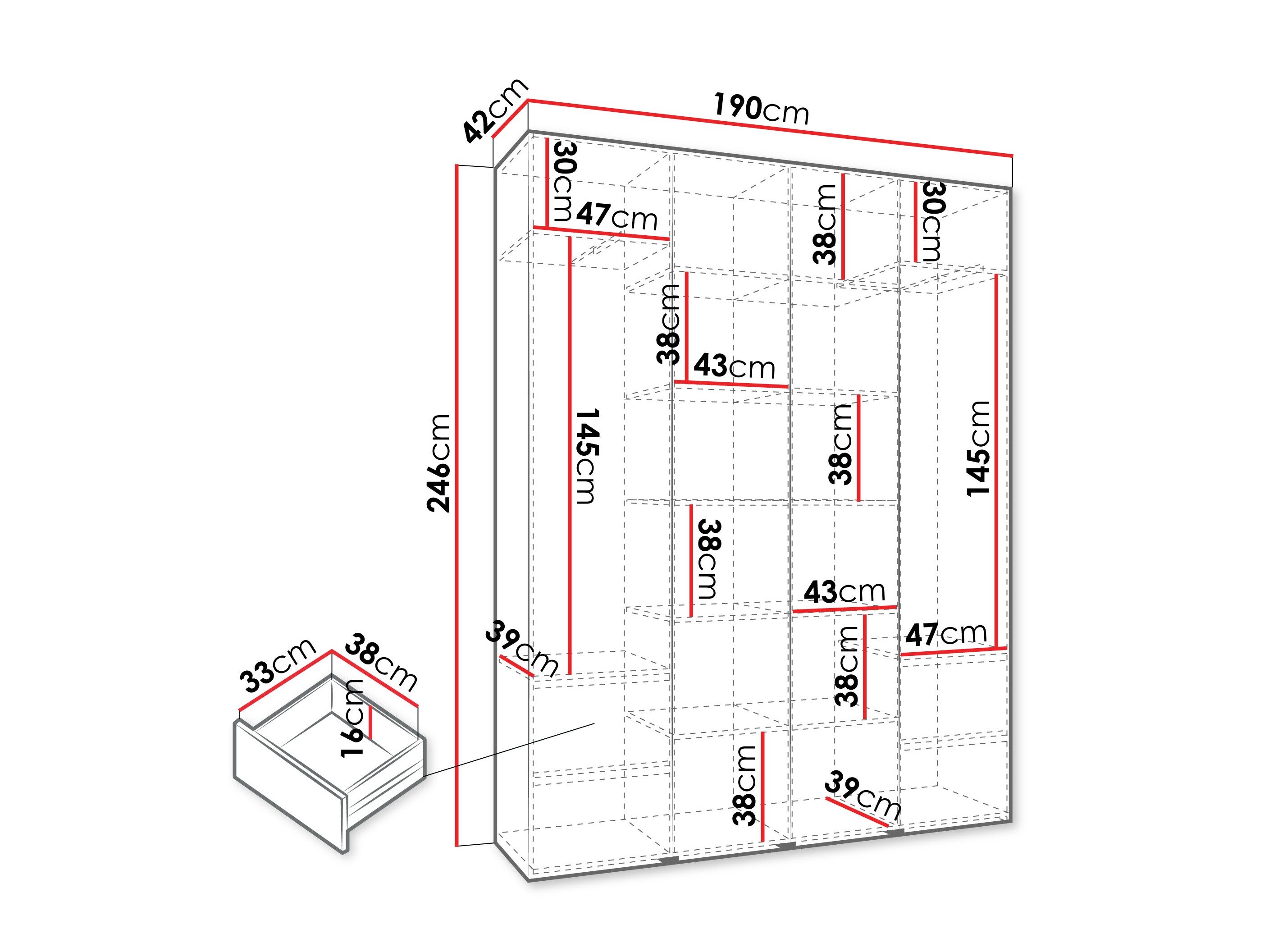 Vaatekaappi Hartford 570 (Valkoinen)