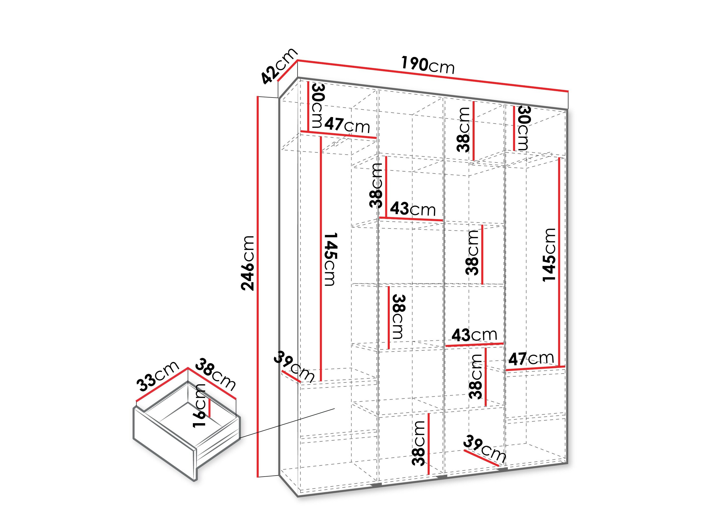 Vaatekaappi Hartford 570 (Valkoinen)