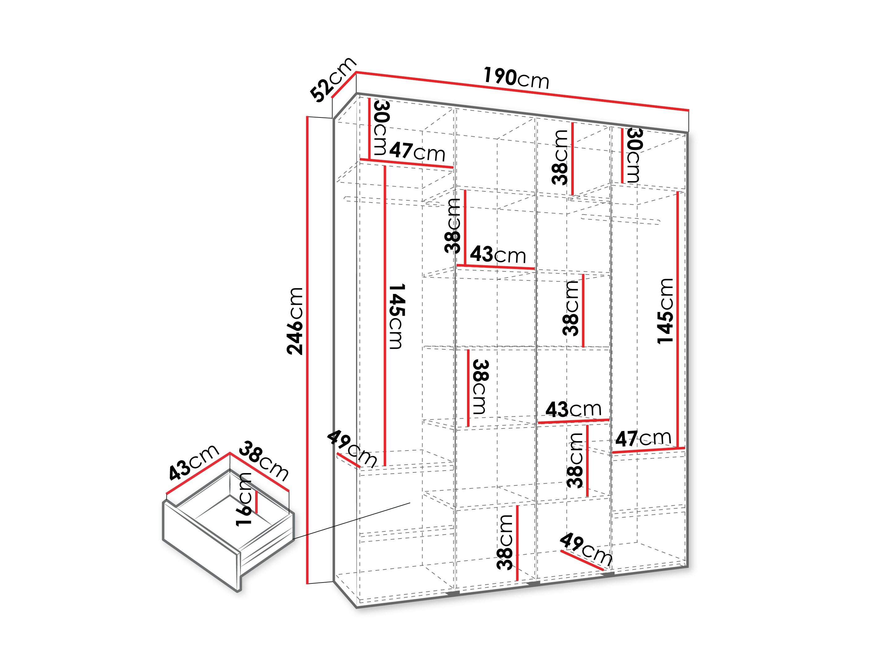 Vaatekaappi Hartford 570 (Valkoinen)