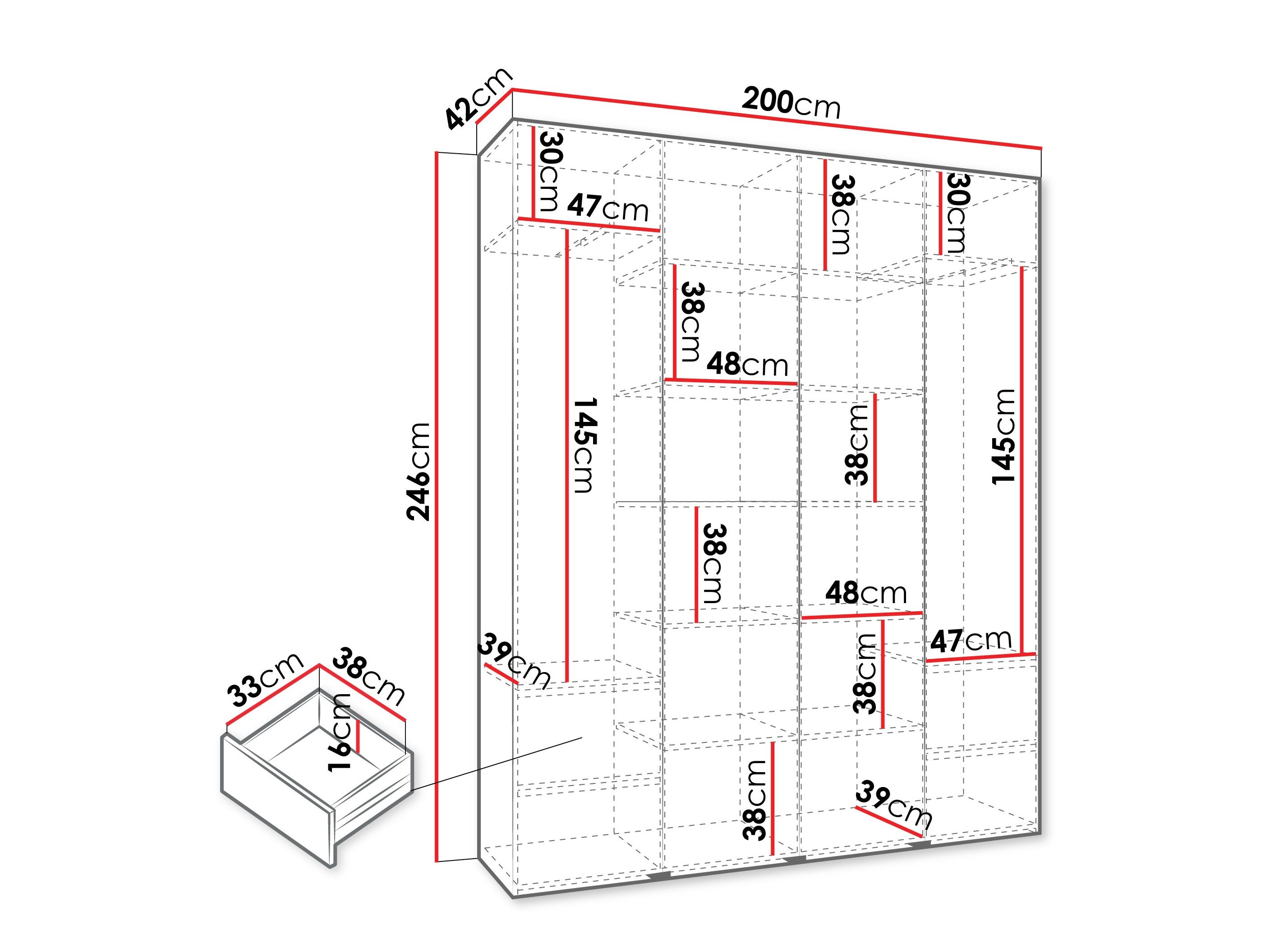 Vaatekaappi Hartford 570 (Valkoinen)