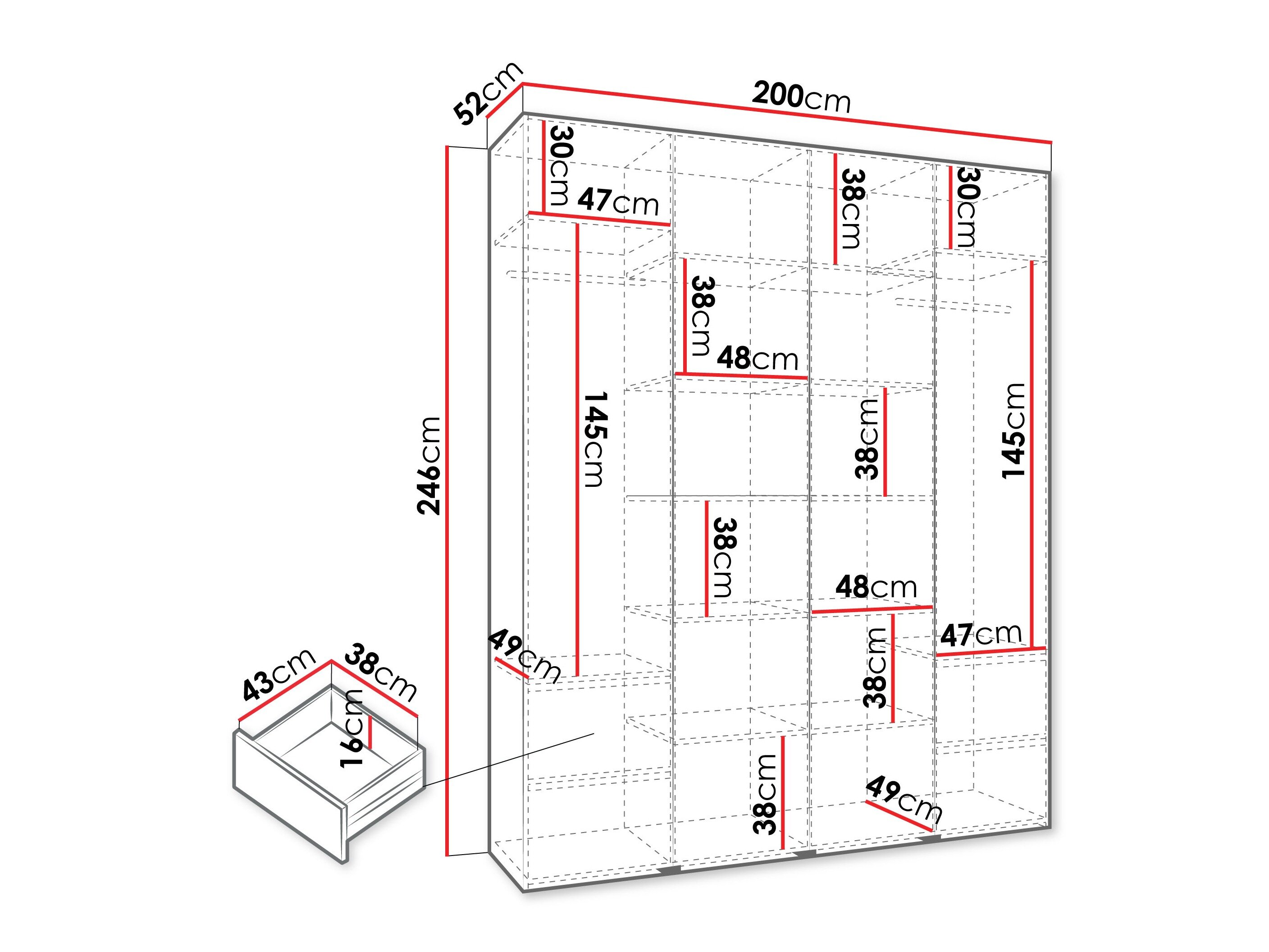 Vaatekaappi Hartford 570 (Valkoinen)