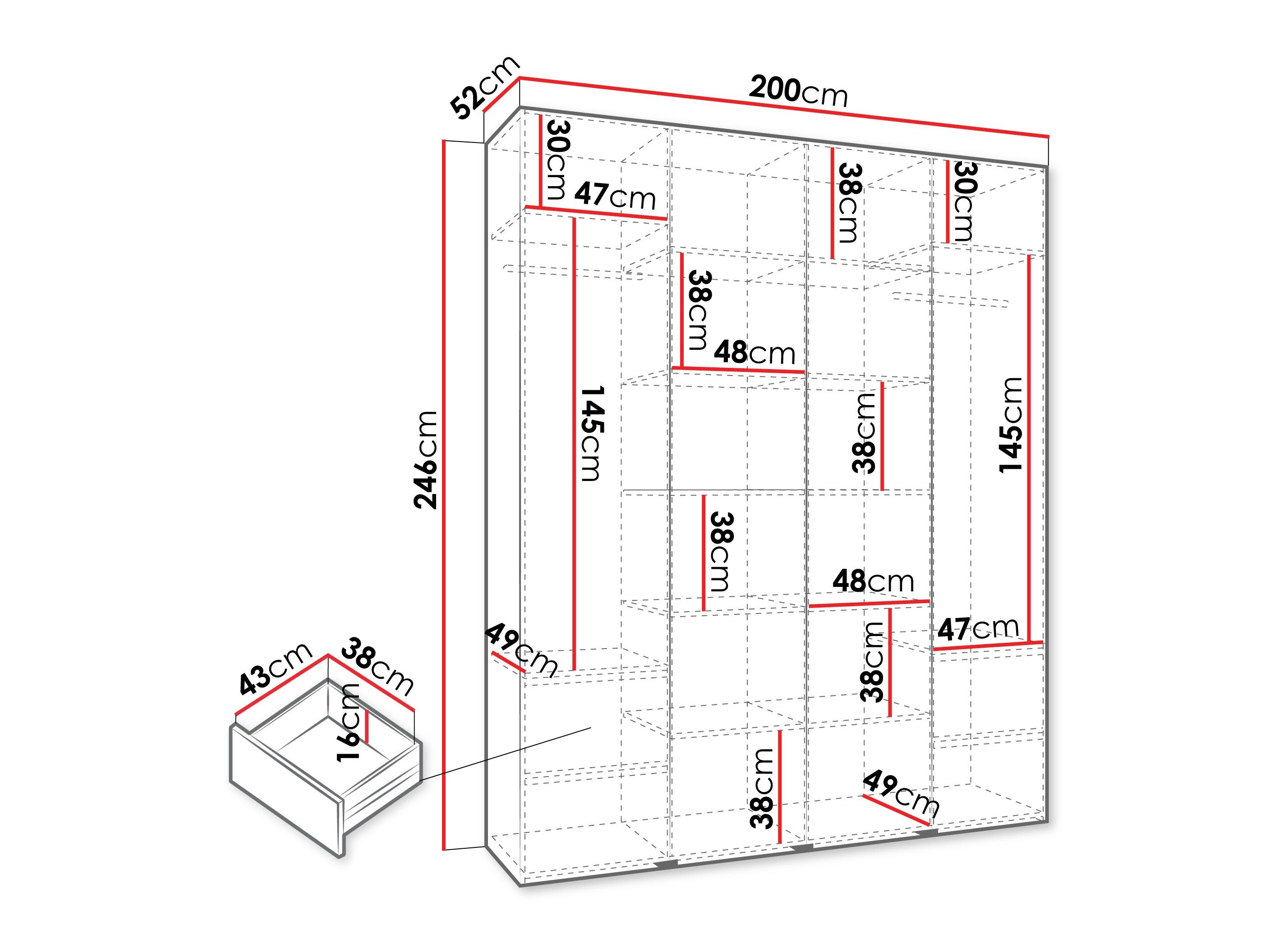 Vaatekaappi Hartford 570 (Valkoinen)