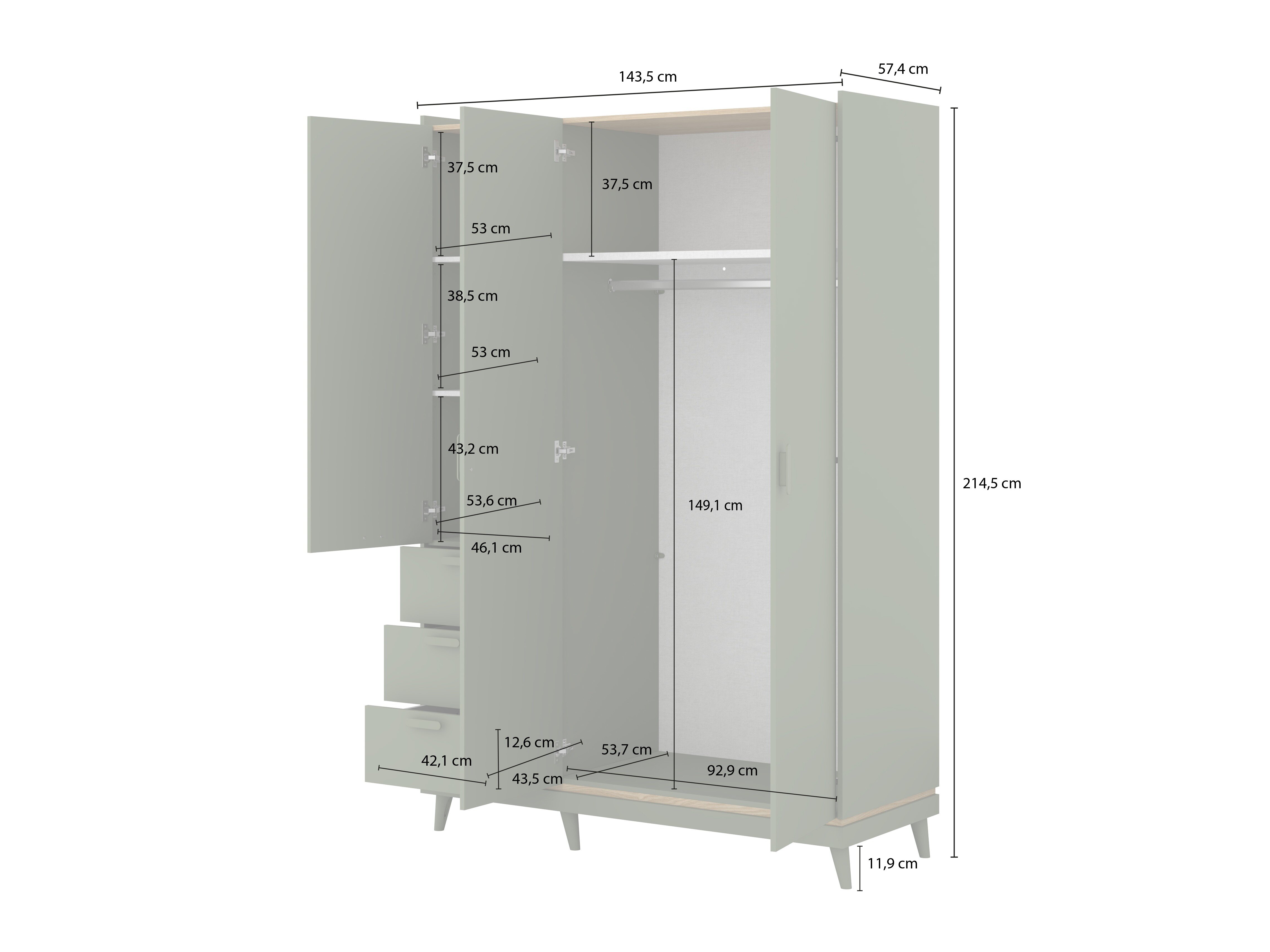 Wardrobe Fertalu 100 (Green + Oak)