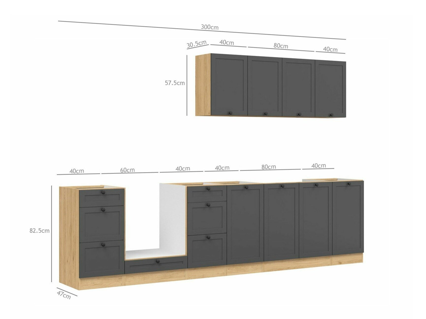 Moduulikeittiöryhmä Classic Grey Oak 119