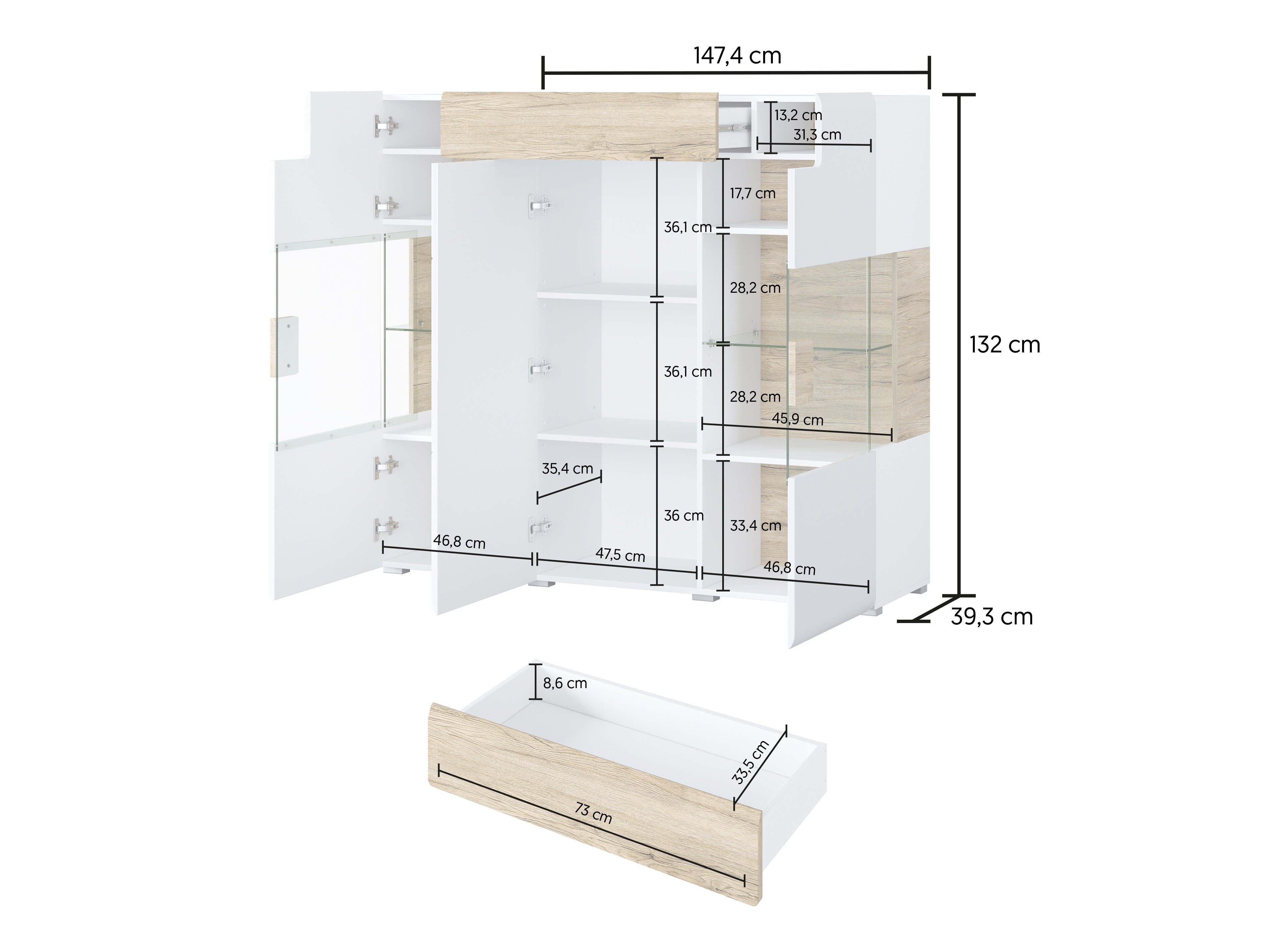 Sideboard Torsone 100 (White + Glossy white)