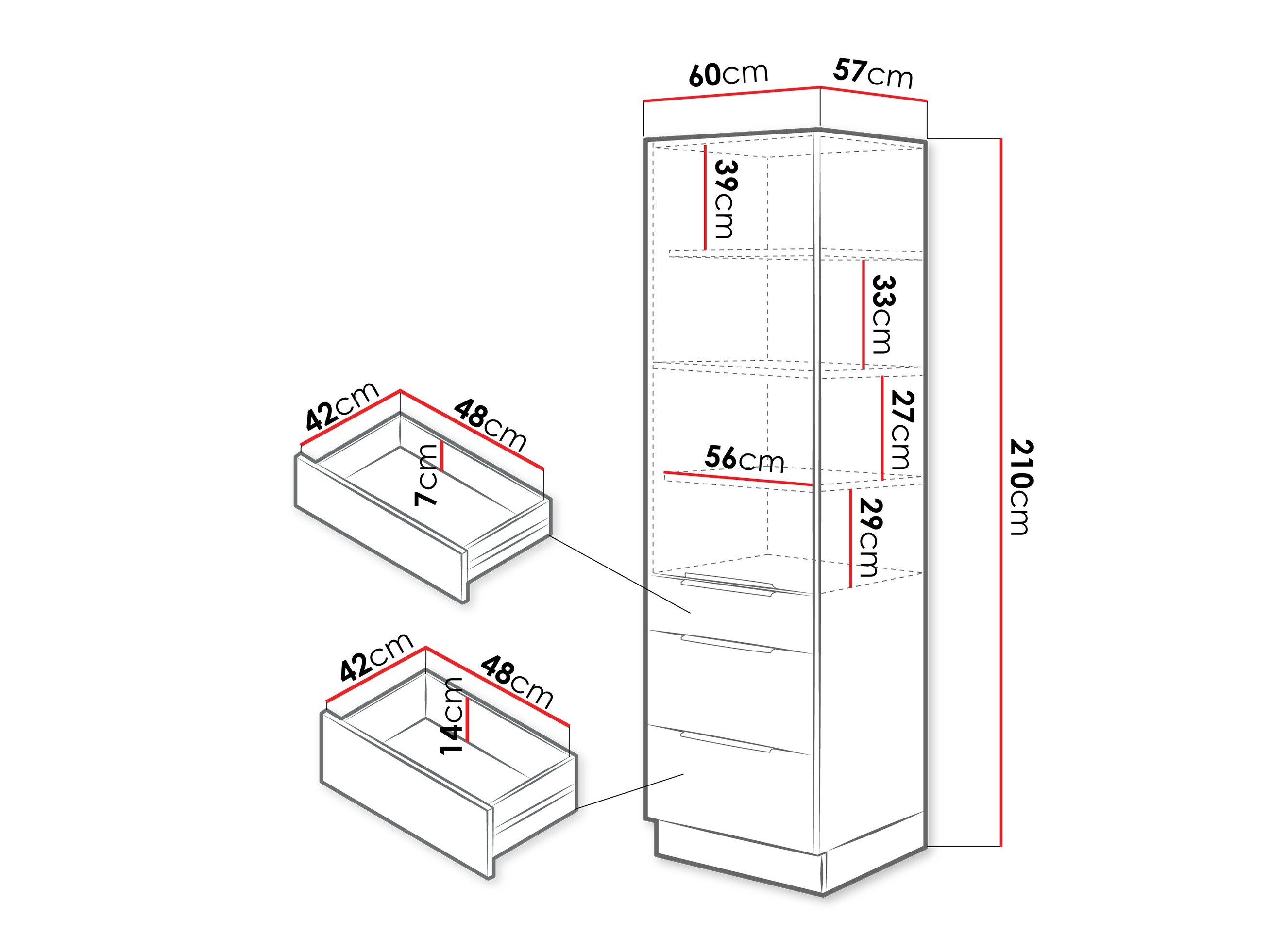 Modulaarinen kaappi vetolaatikolla ja ovilla Sole 132