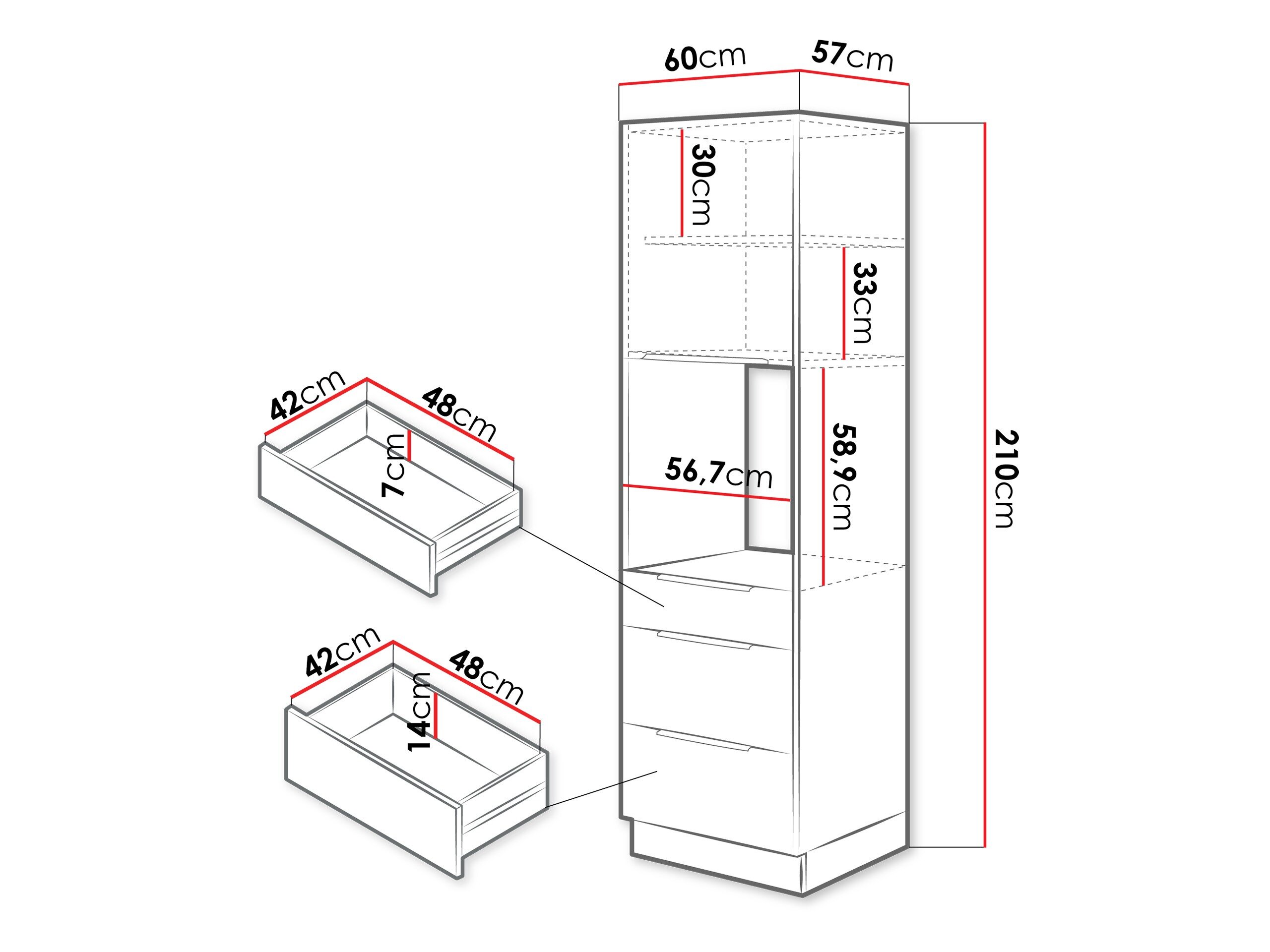 Modulaarinen kaappi sisäänrakennetuille laitteille Sole 135