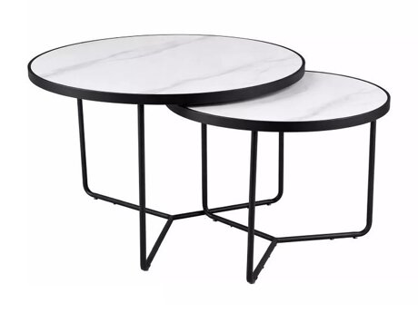 Nest of coffee tables Detroit 252 (White marble + Black)