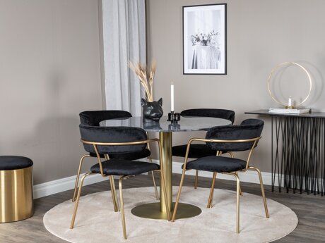 Eetkamerset Dallas 1208 (Zwart + Gouden)