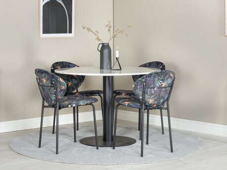 Eetkamerset Dallas 1298 (Bloemen patroon + Zwart)