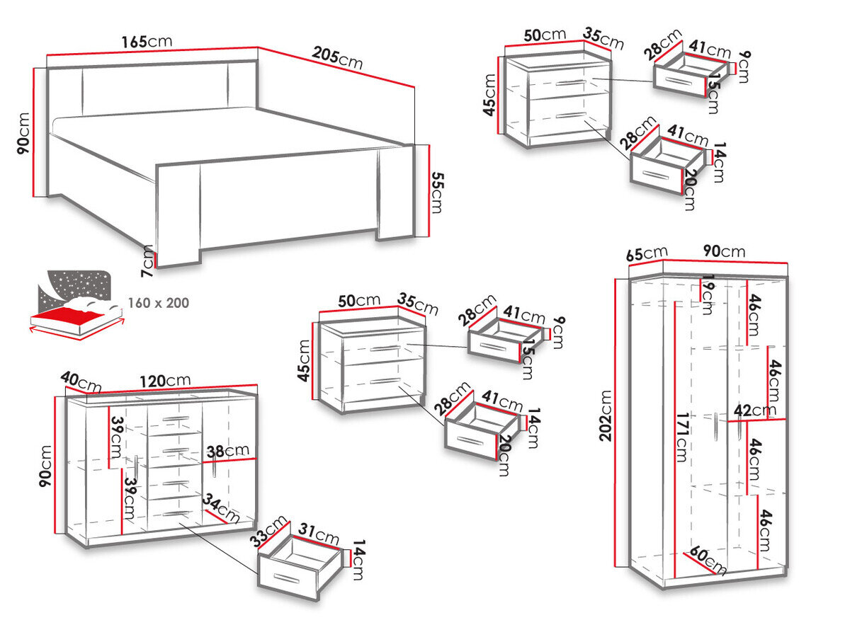 Slaapkamerset Catromi 122 (Wit + Soft Pik 011)