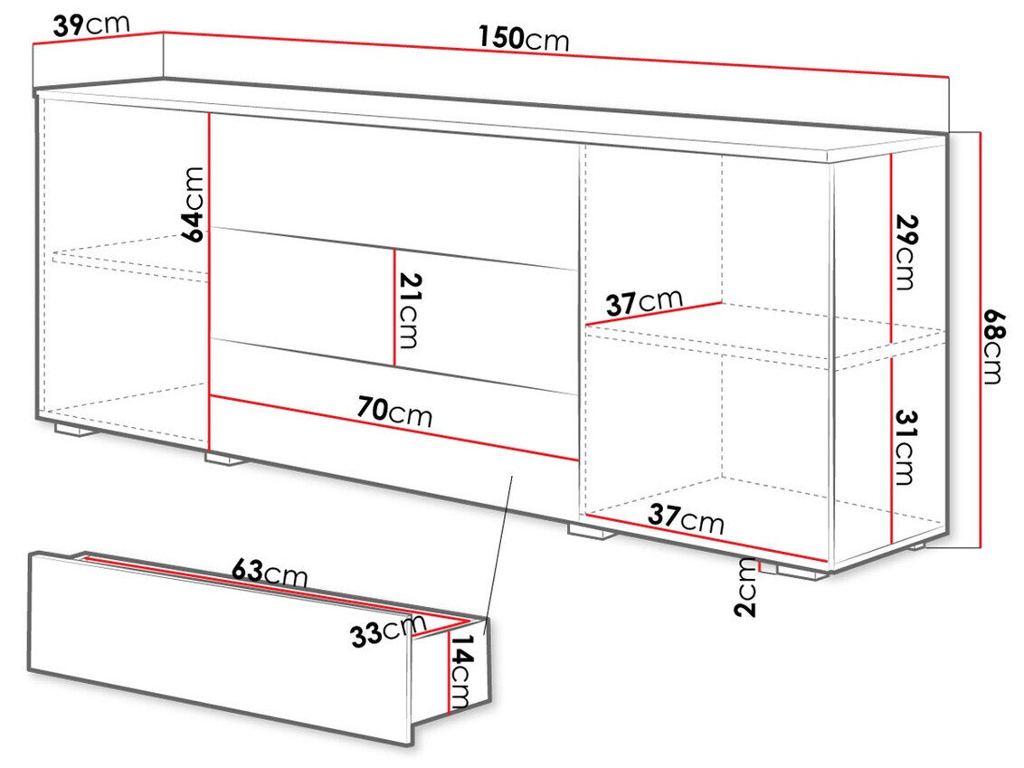 Kommode Sarasota 129 (Hvid + Glansfuld hvid)