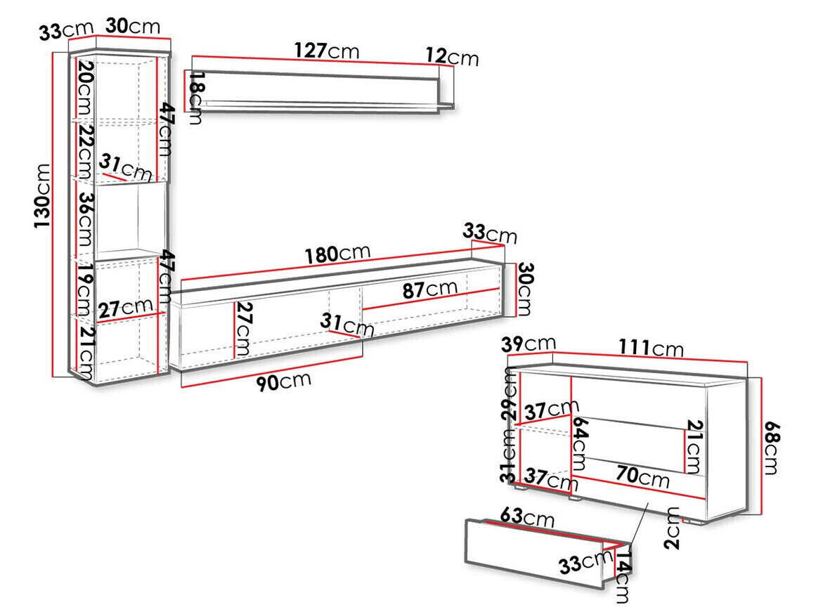 Woonkamerset Sarasota 132 (Wotan eik + Glanzend wit)