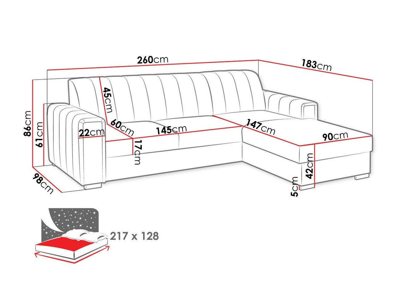 Hjørnesofa Columbus 166 (Manila 18)