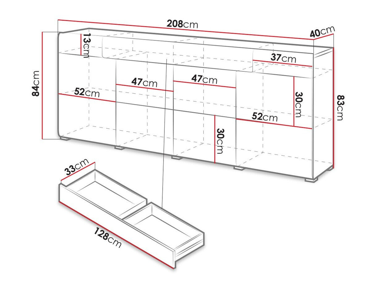 Kommode Torsone 102 (Hvid + Glansfuld hvid + San remo eg)