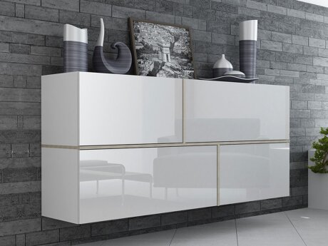 Wandkast Charlotte 100 (Wit + Glanzend wit + Sonoma eik)