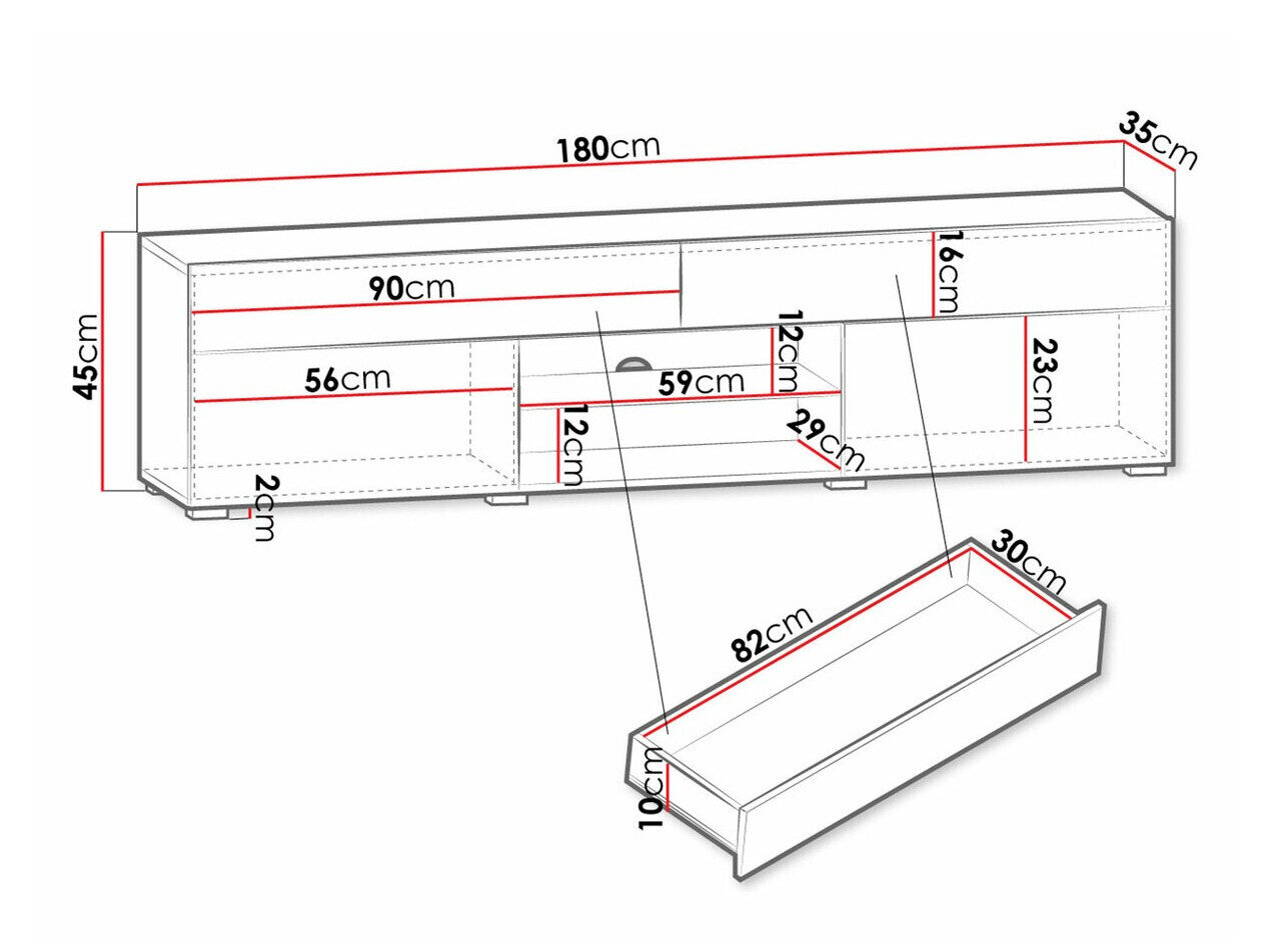 TV-bord Sarasota 134 (Hvid + Glansfuld hvid)