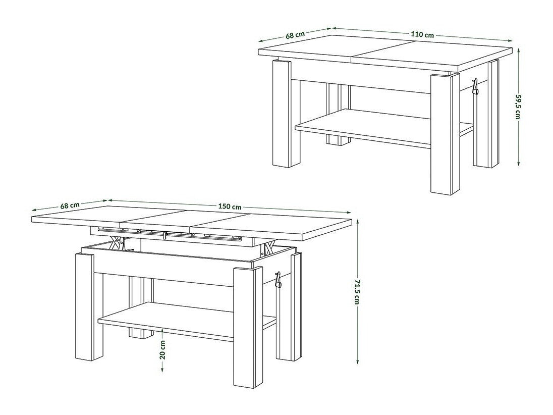 Transformeerbare salontafel Glendale 100 (Sonoma eik + Wit)